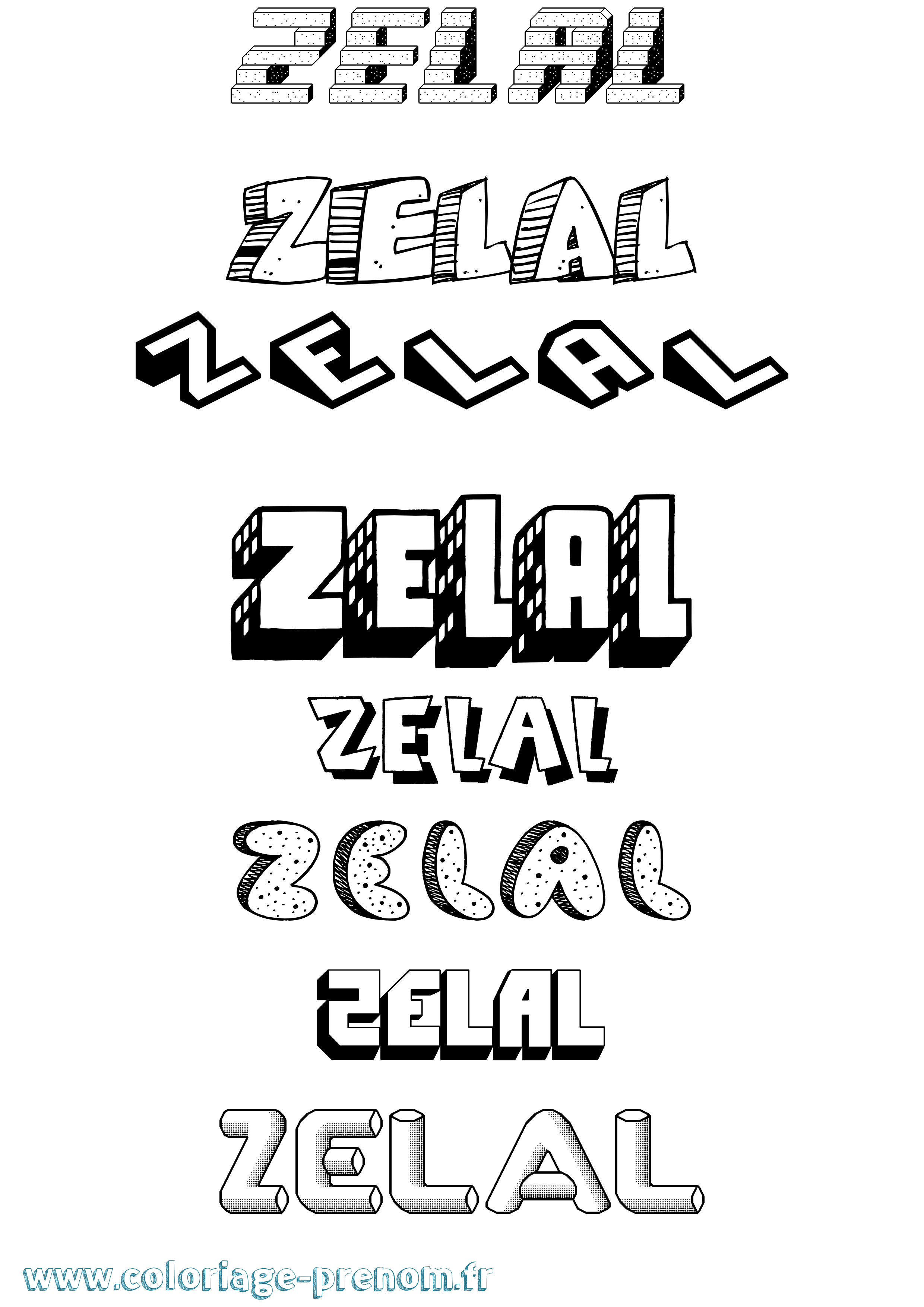 Coloriage prénom Zelal Effet 3D