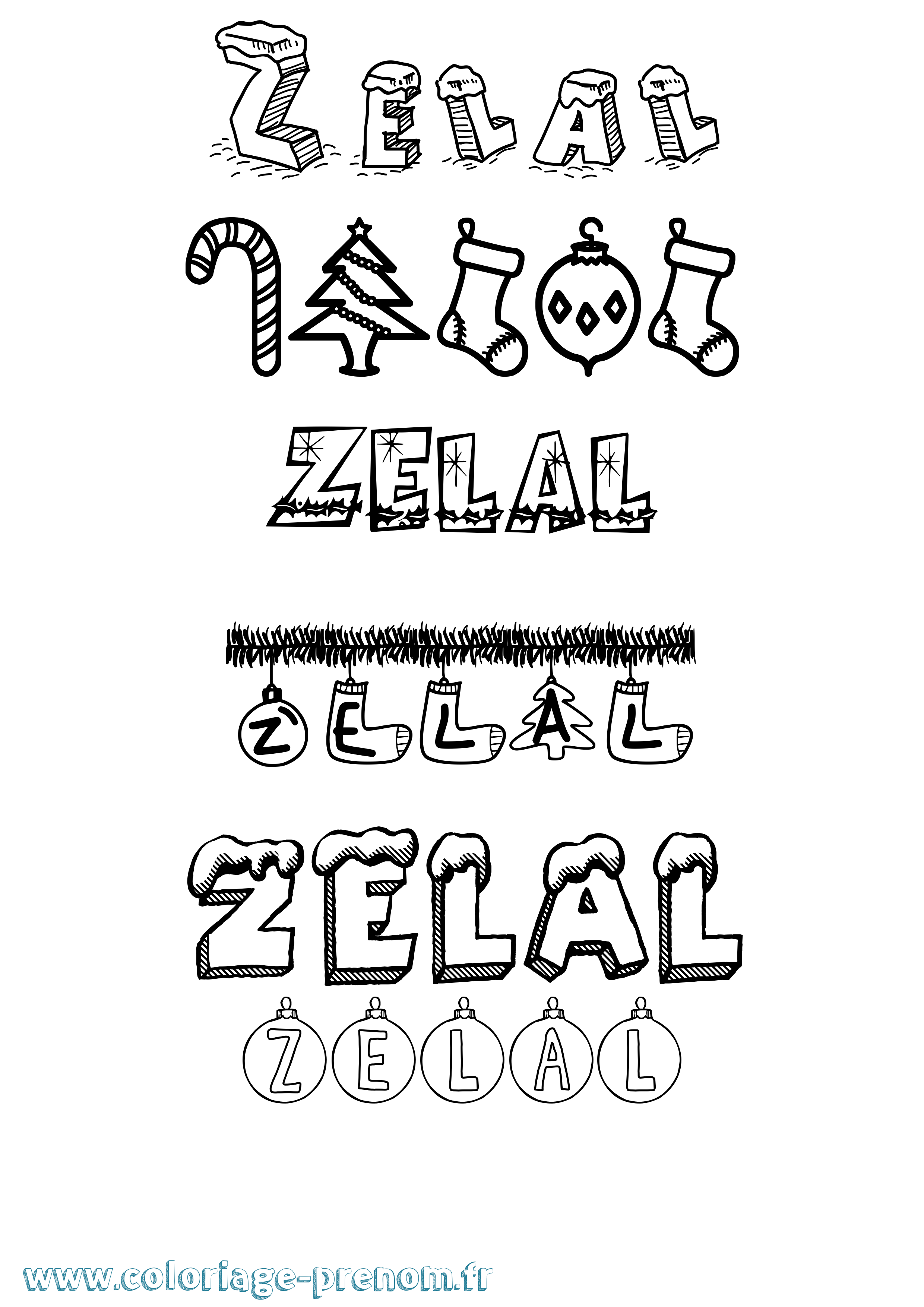 Coloriage Zelal Noël Coloriage prénom Zelal Noël