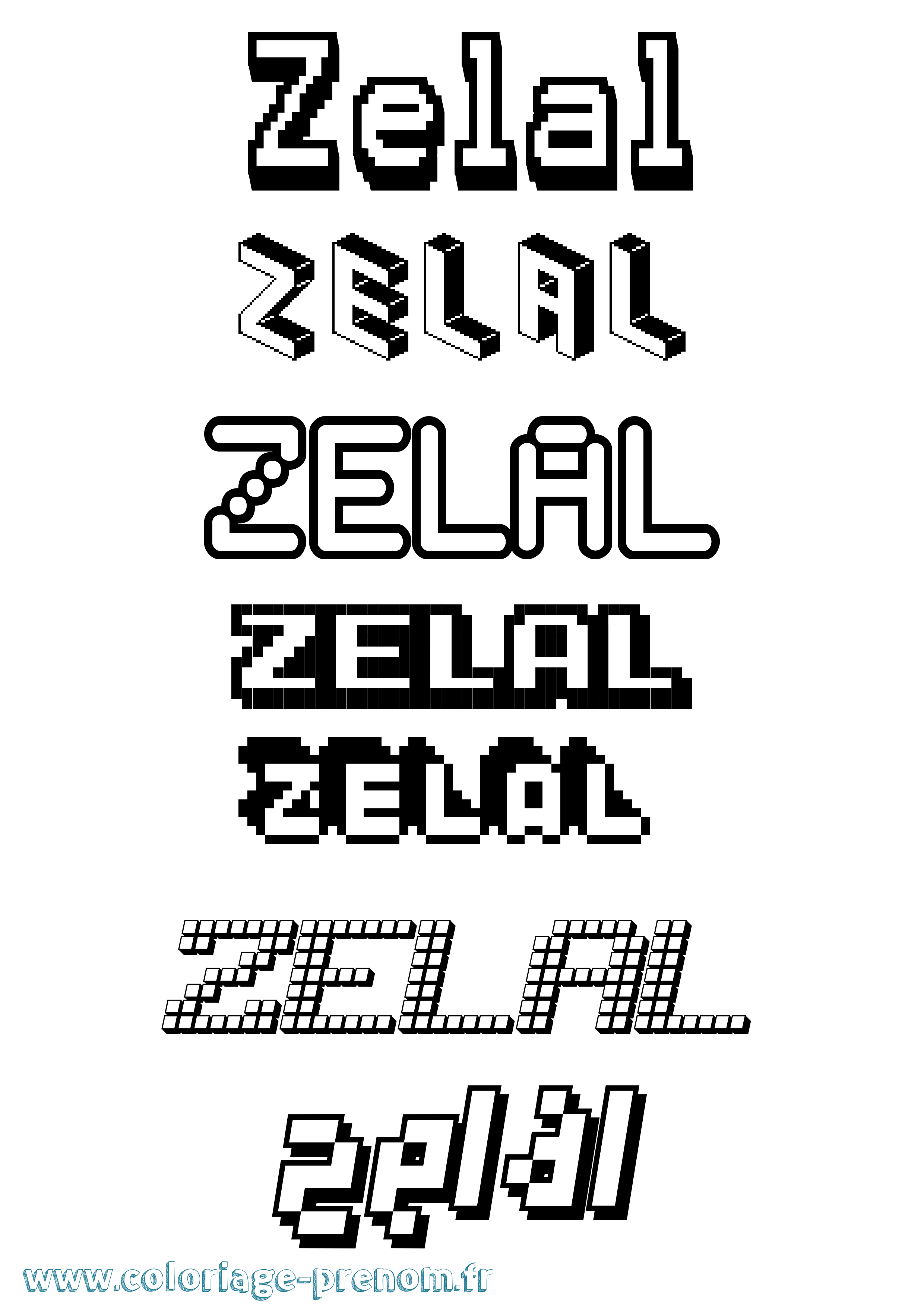 Coloriage prénom Zelal Pixel