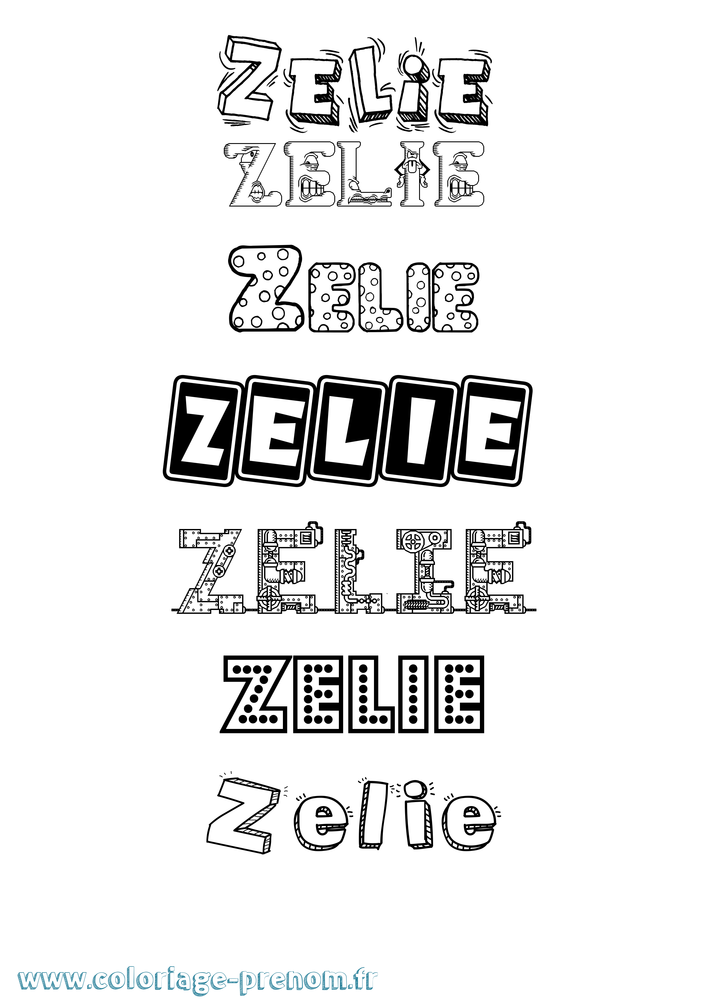 Coloriage prénom Zelie Fun