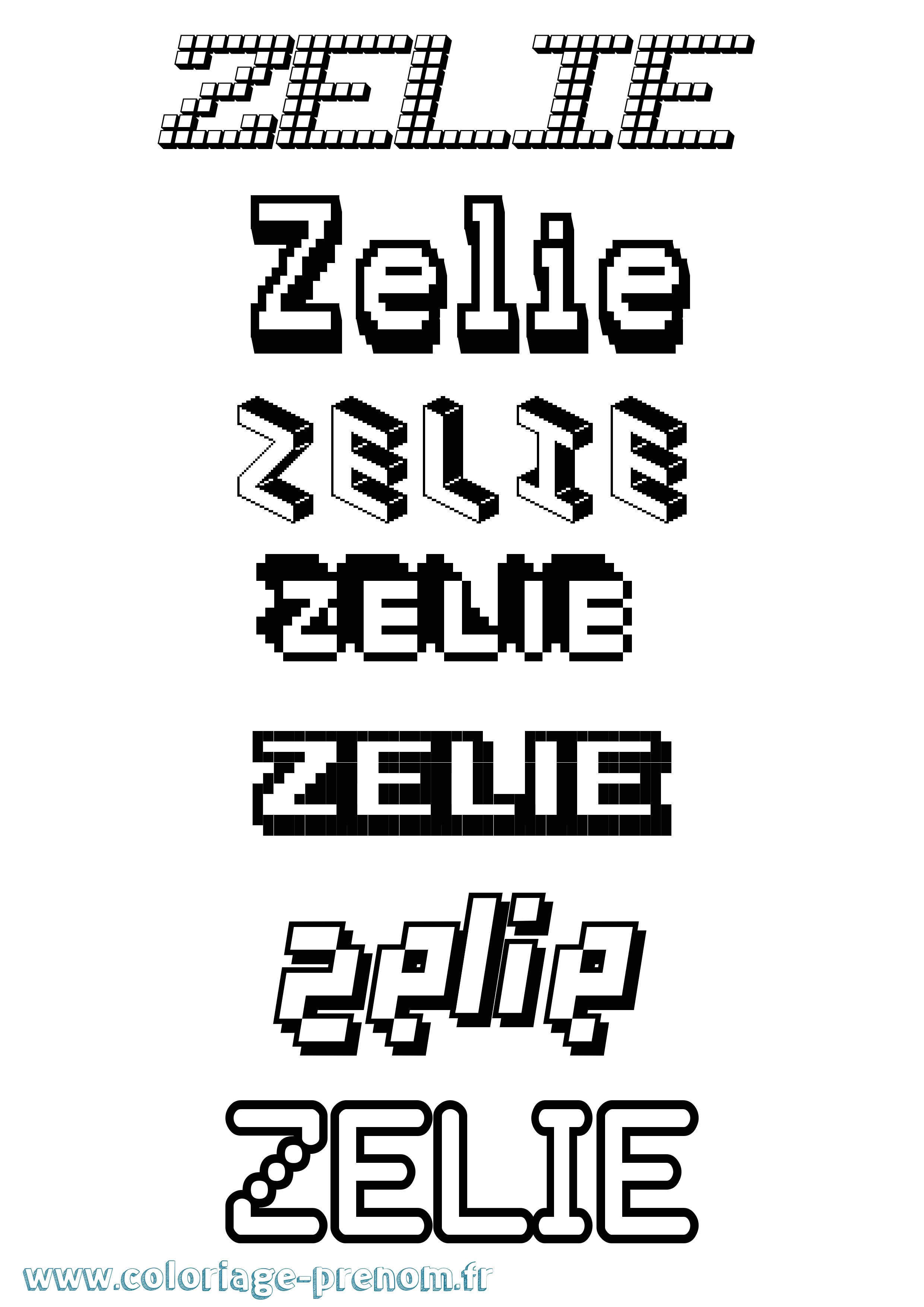 Coloriage prénom Zelie Pixel