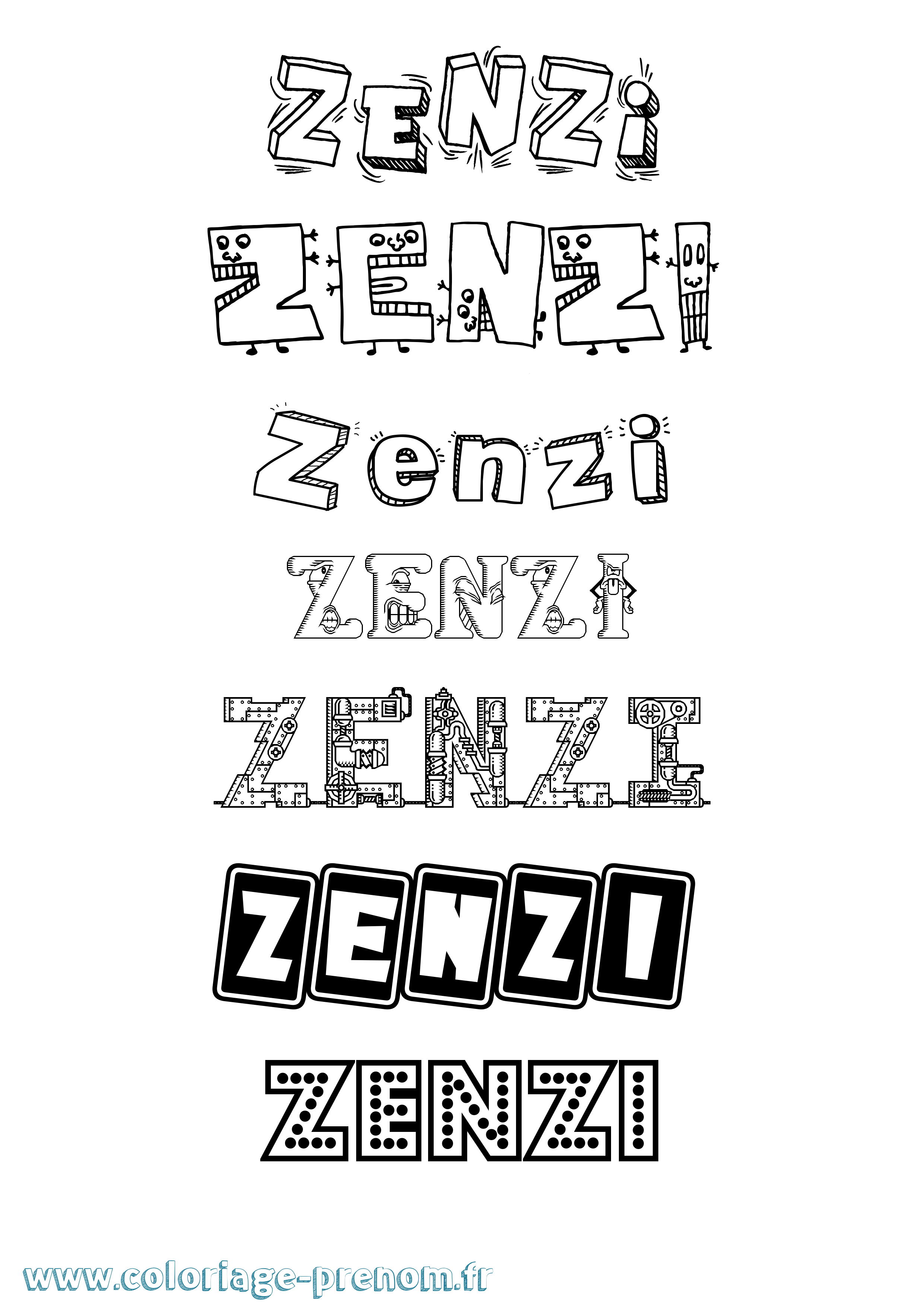 Coloriage prénom Zenzi Fun
