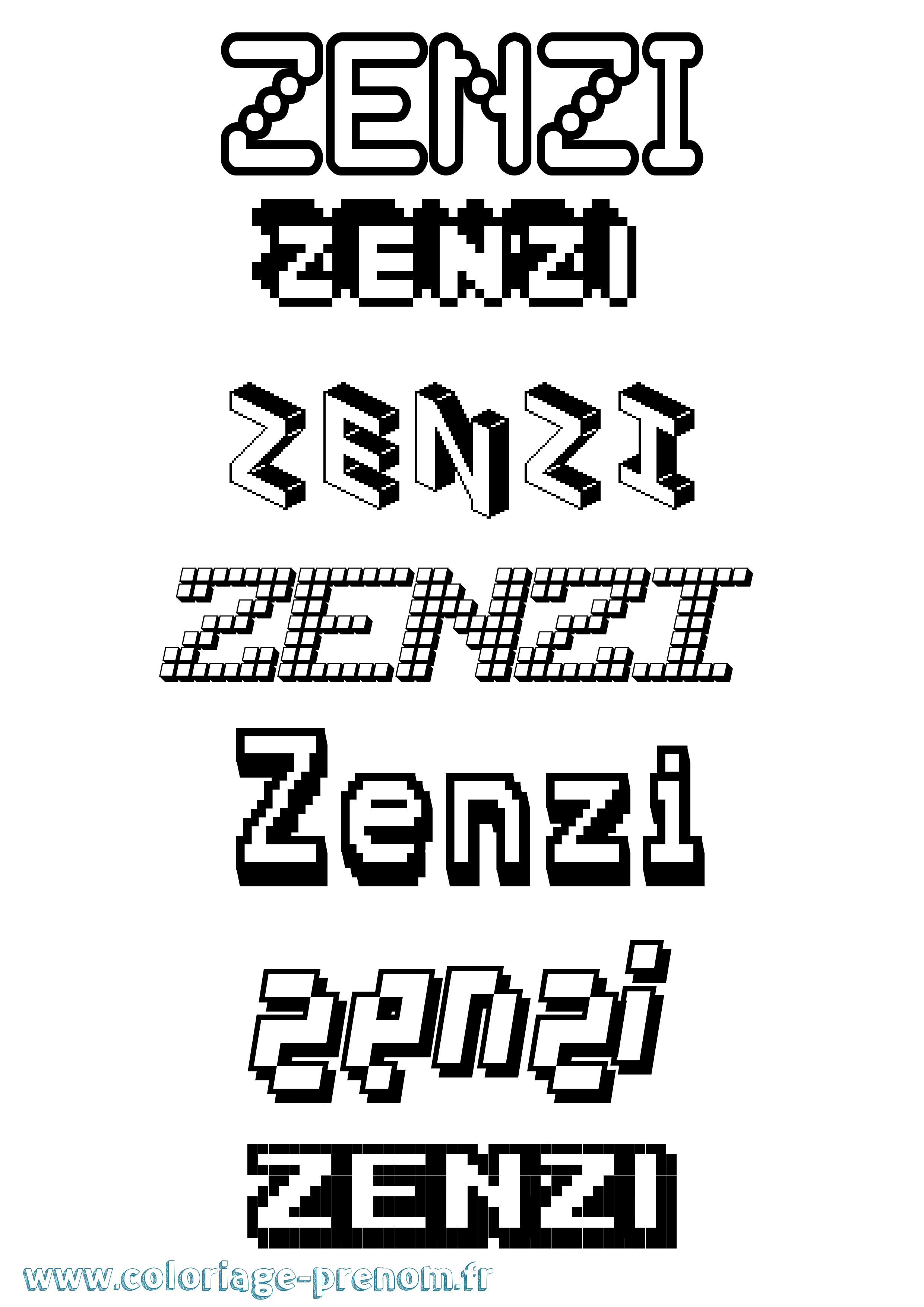 Coloriage prénom Zenzi Pixel