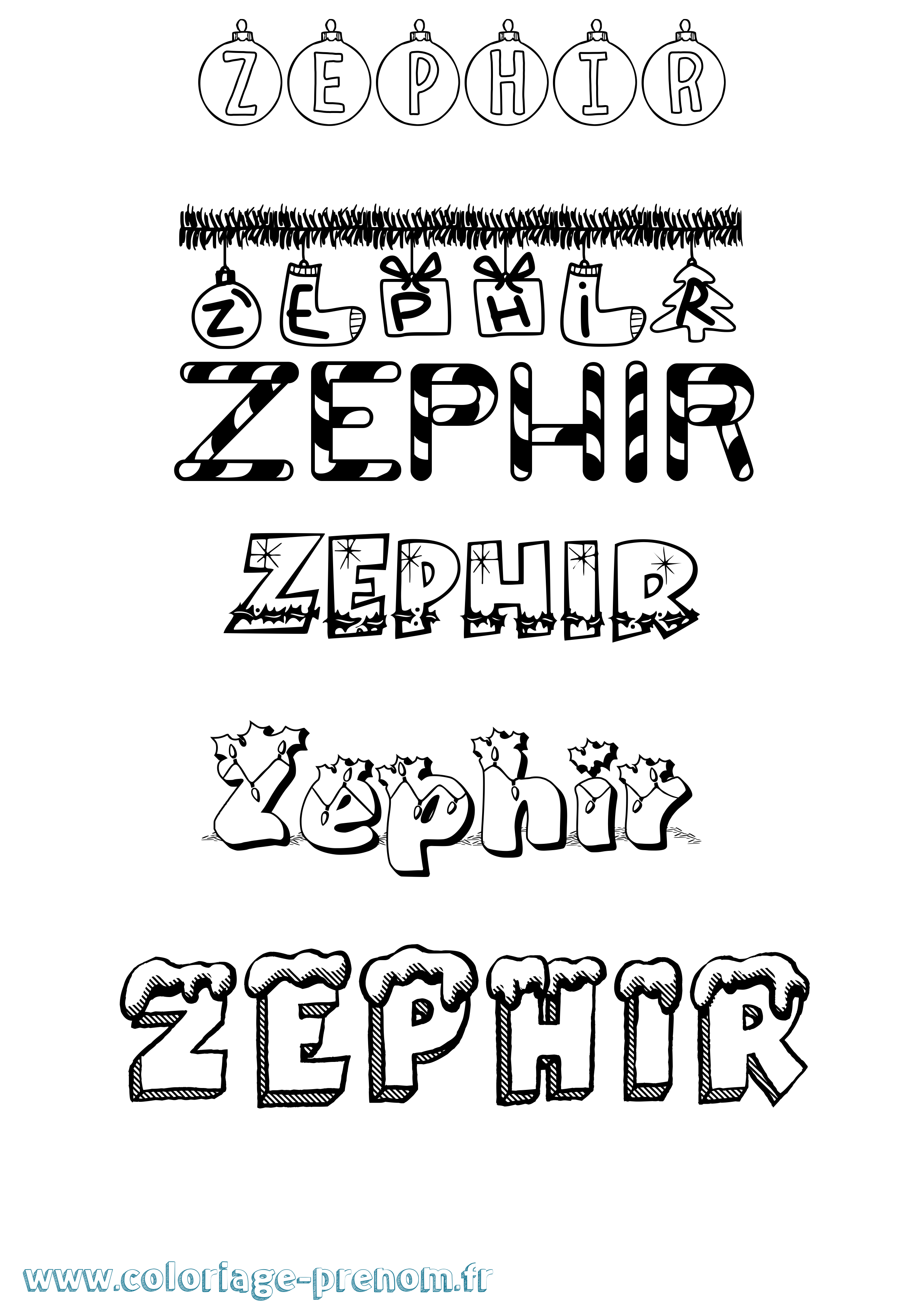 Coloriage prénom Zephir Noël