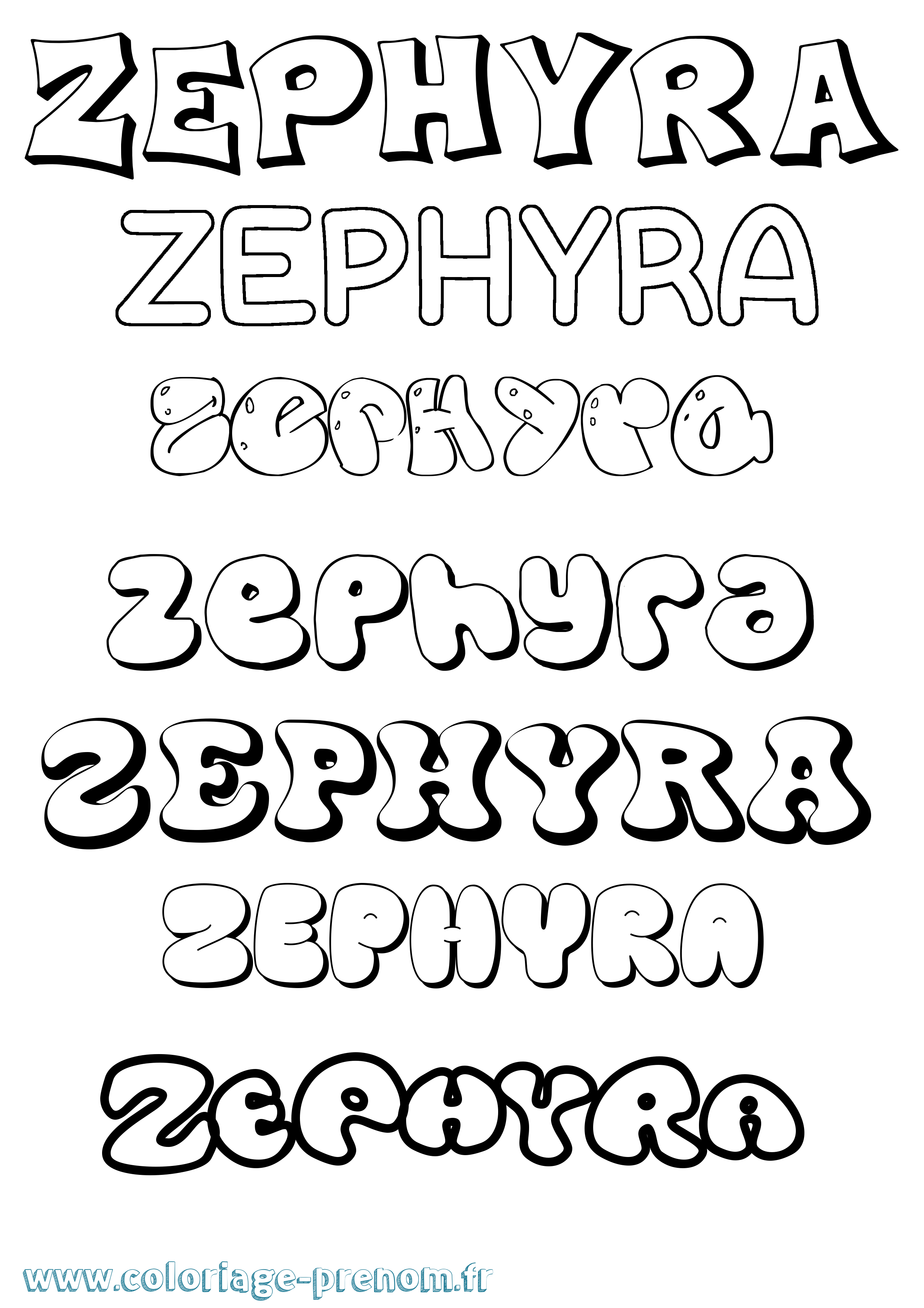 Coloriage prénom Zephyra Bubble