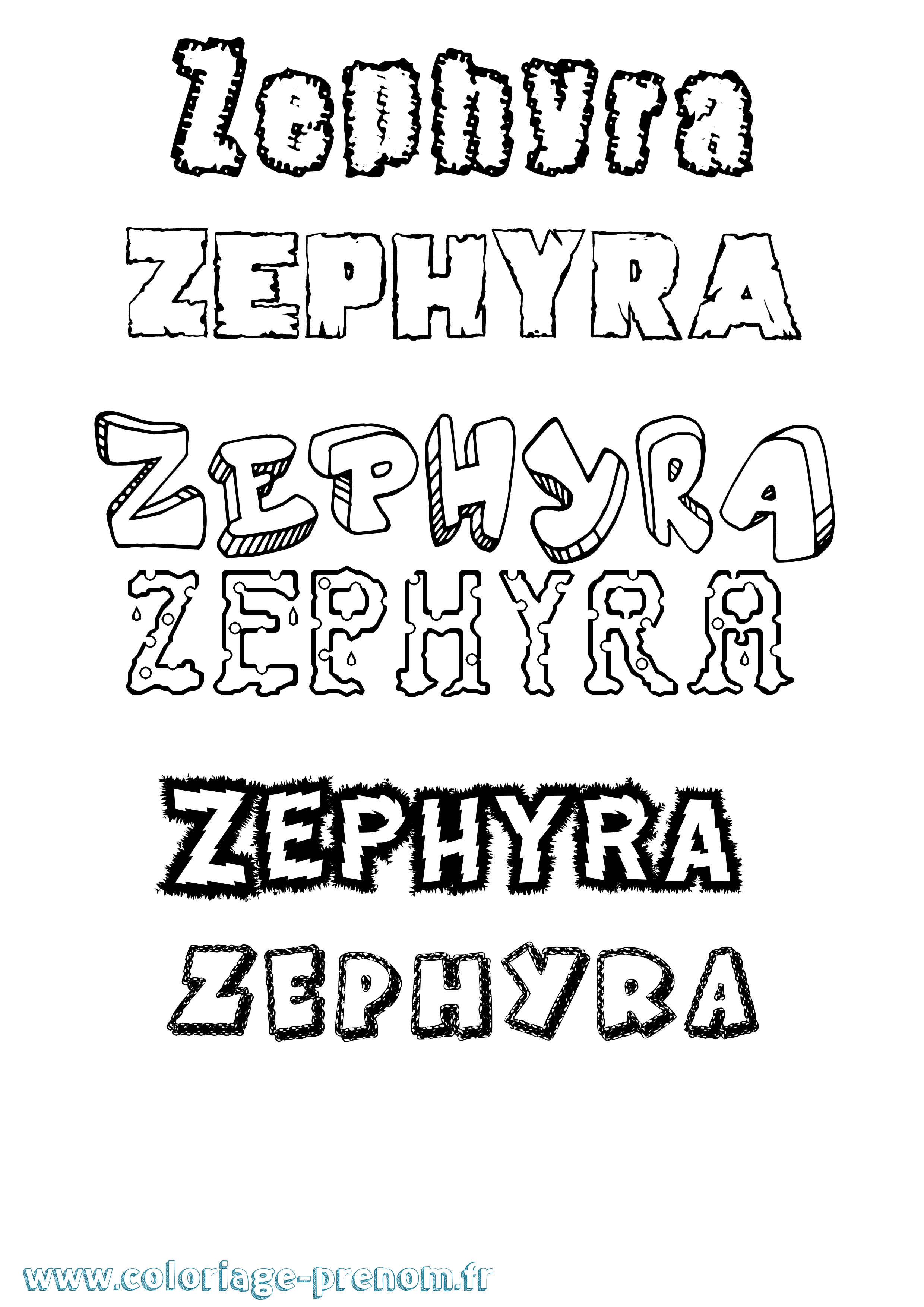 Coloriage prénom Zephyra Destructuré
