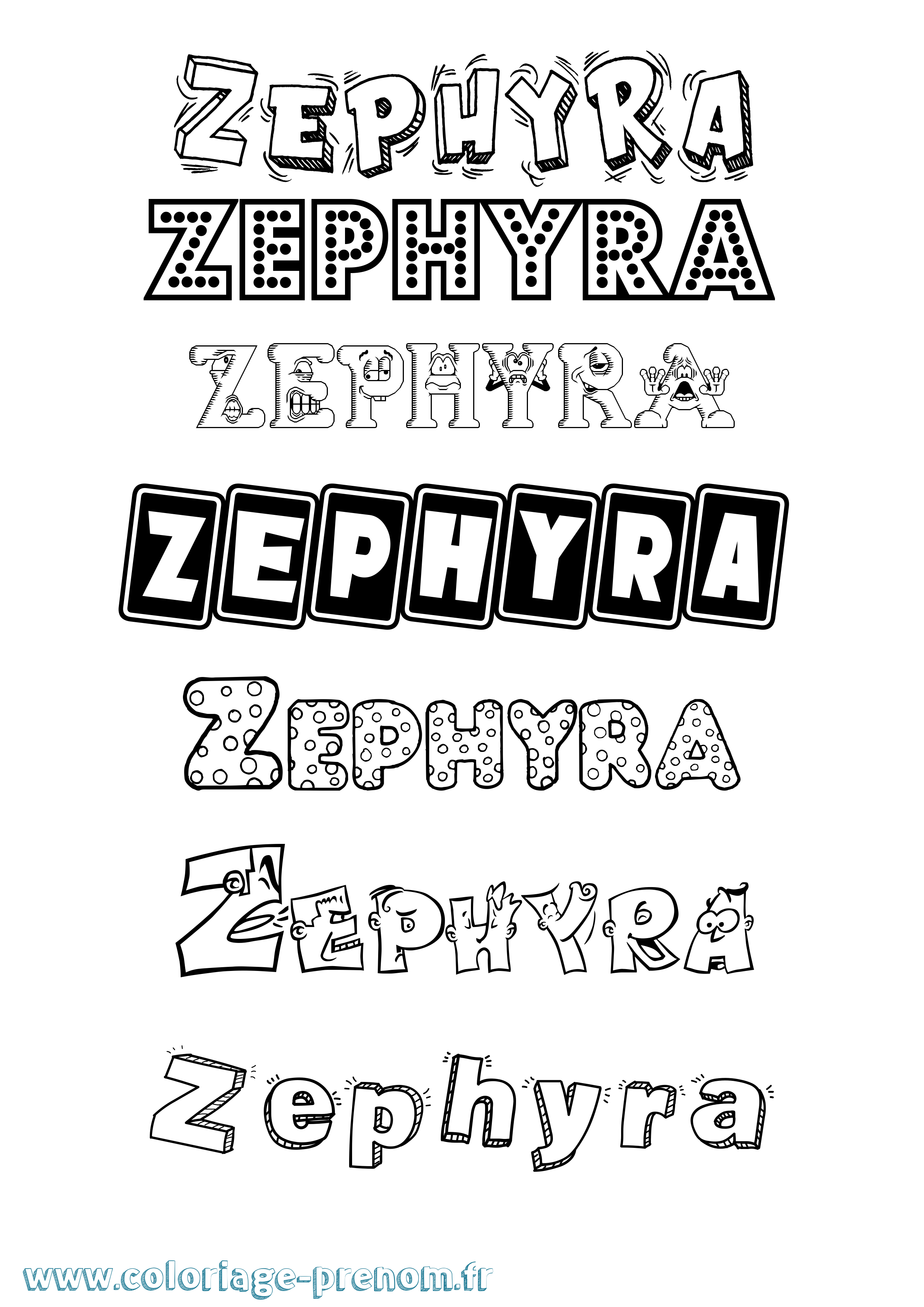 Coloriage prénom Zephyra Fun