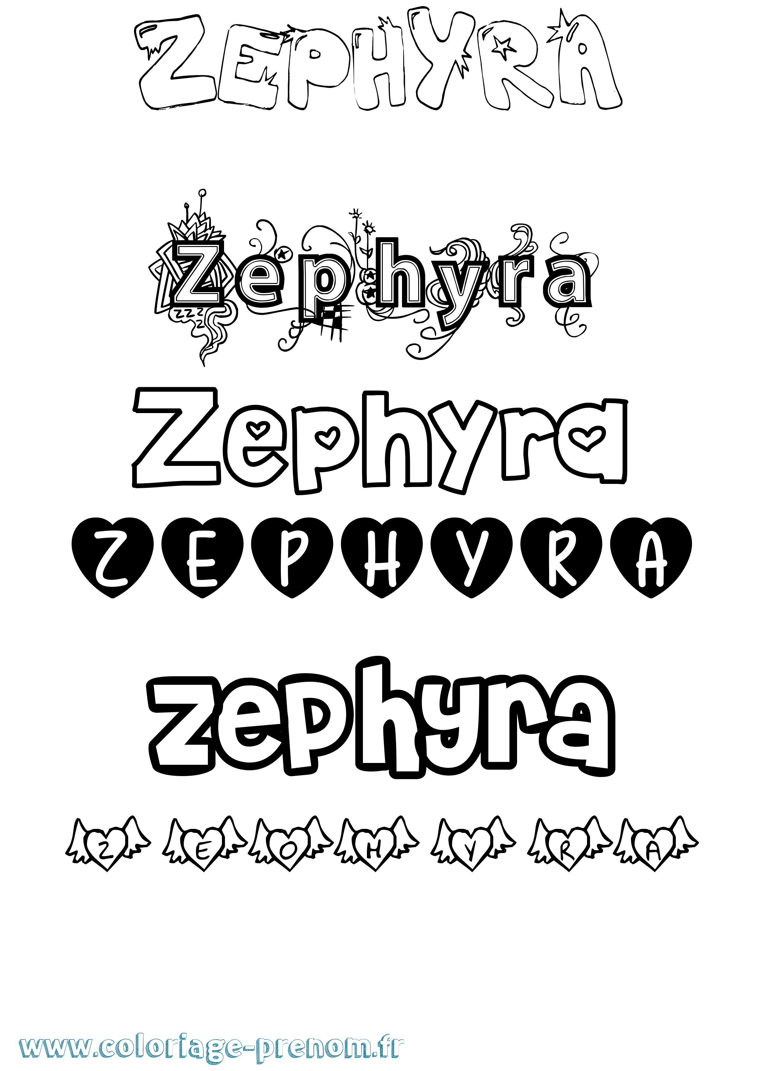 Coloriage prénom Zephyra Girly