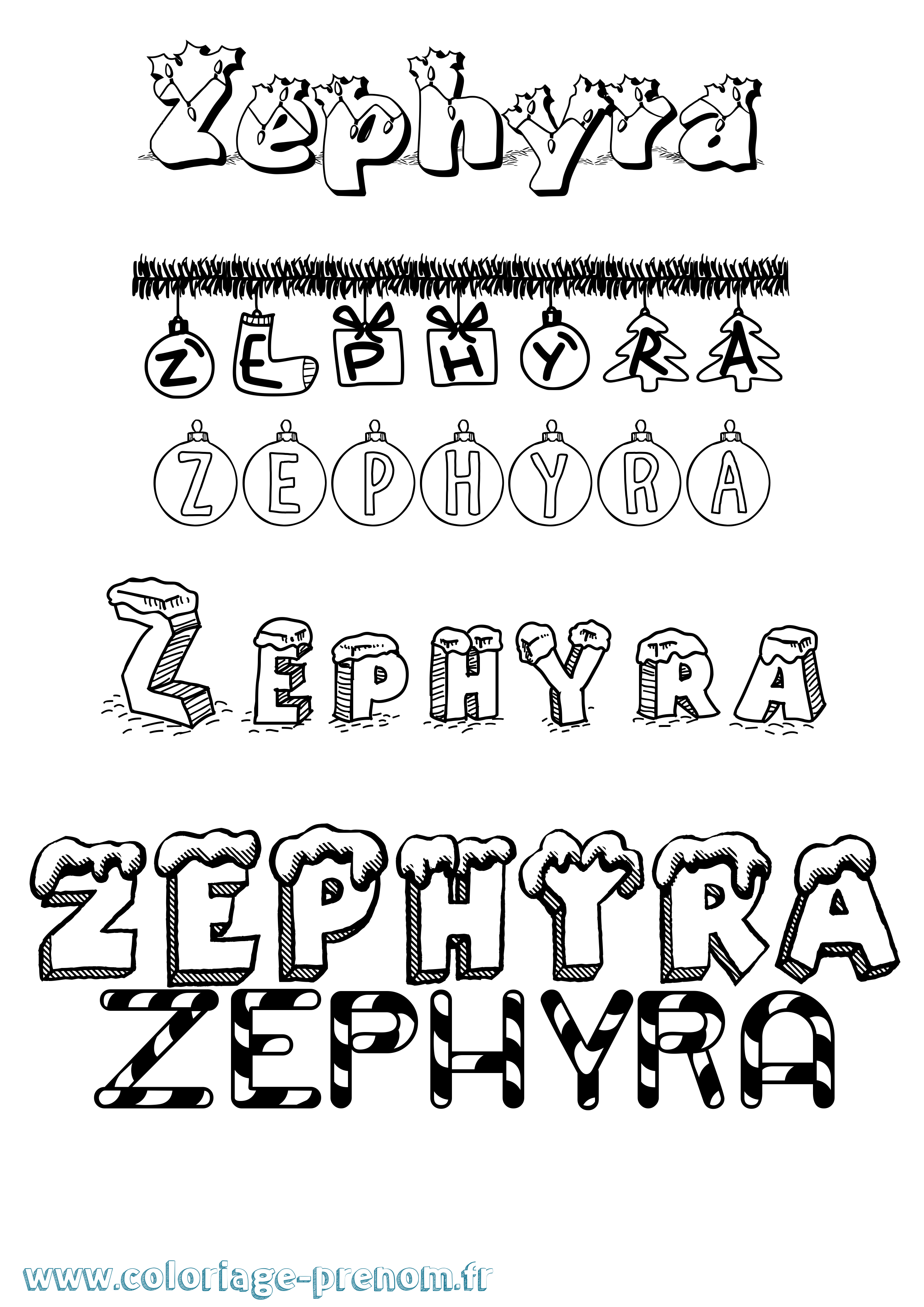 Coloriage prénom Zephyra Noël