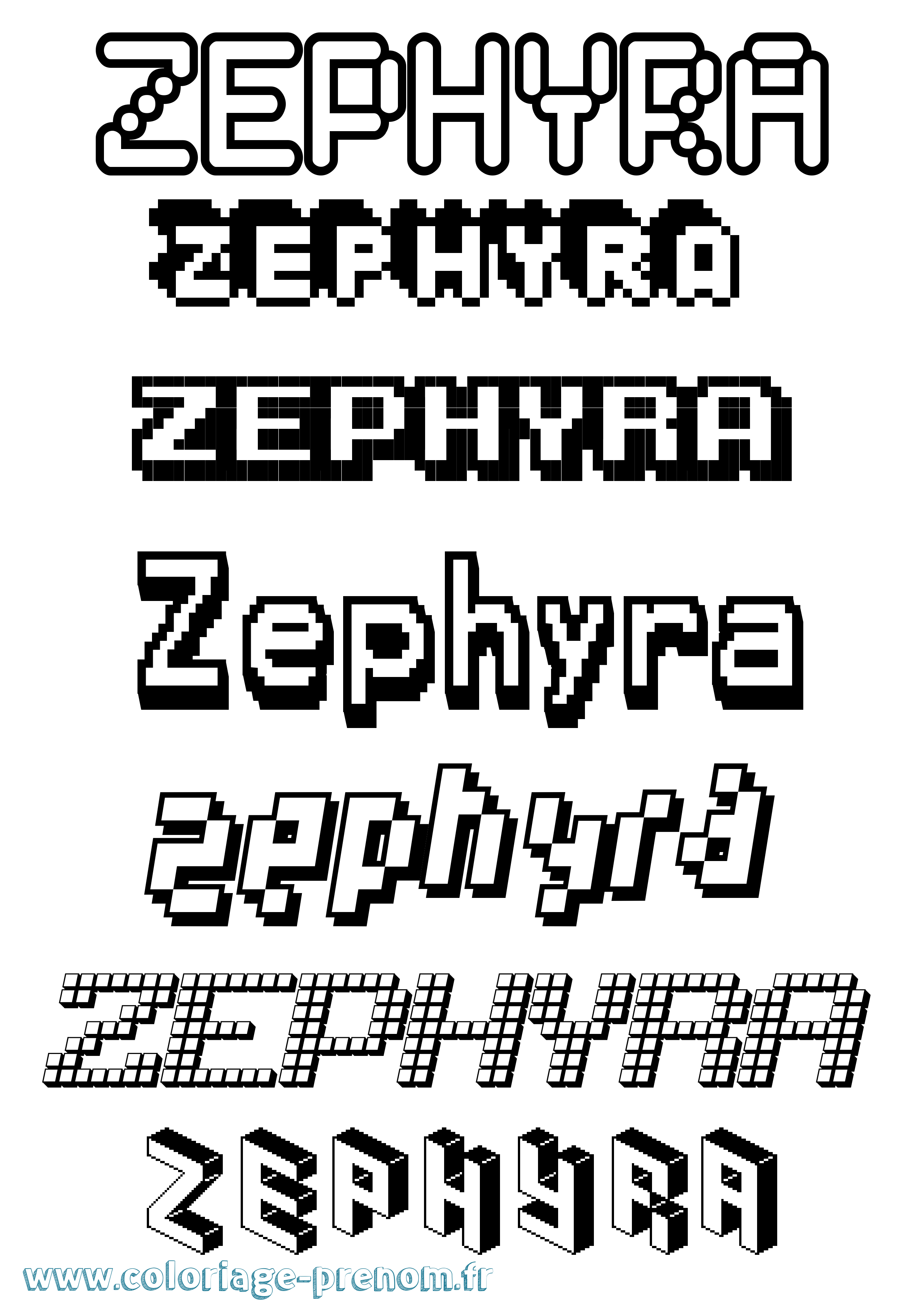 Coloriage prénom Zephyra Pixel