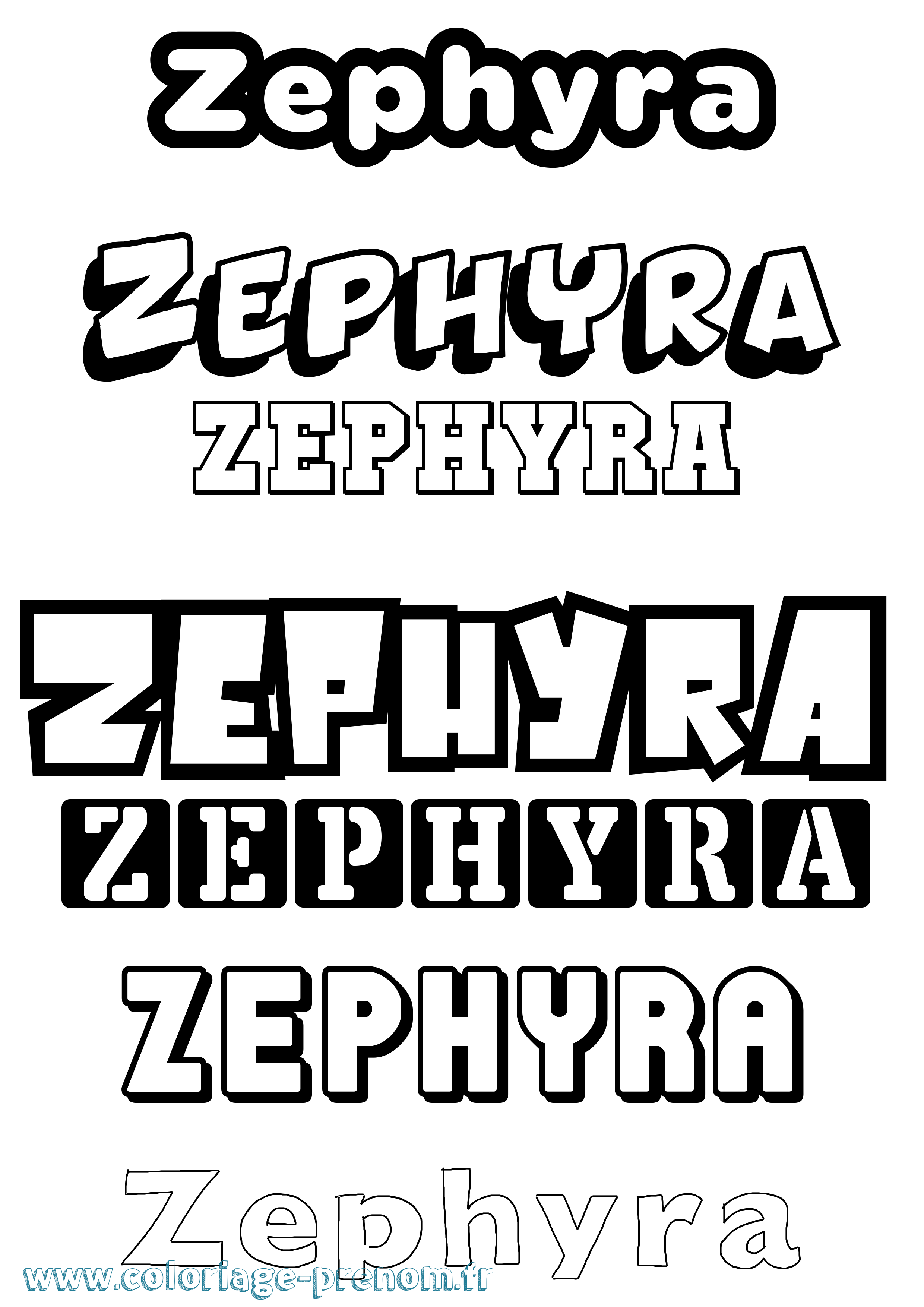 Coloriage prénom Zephyra Simple