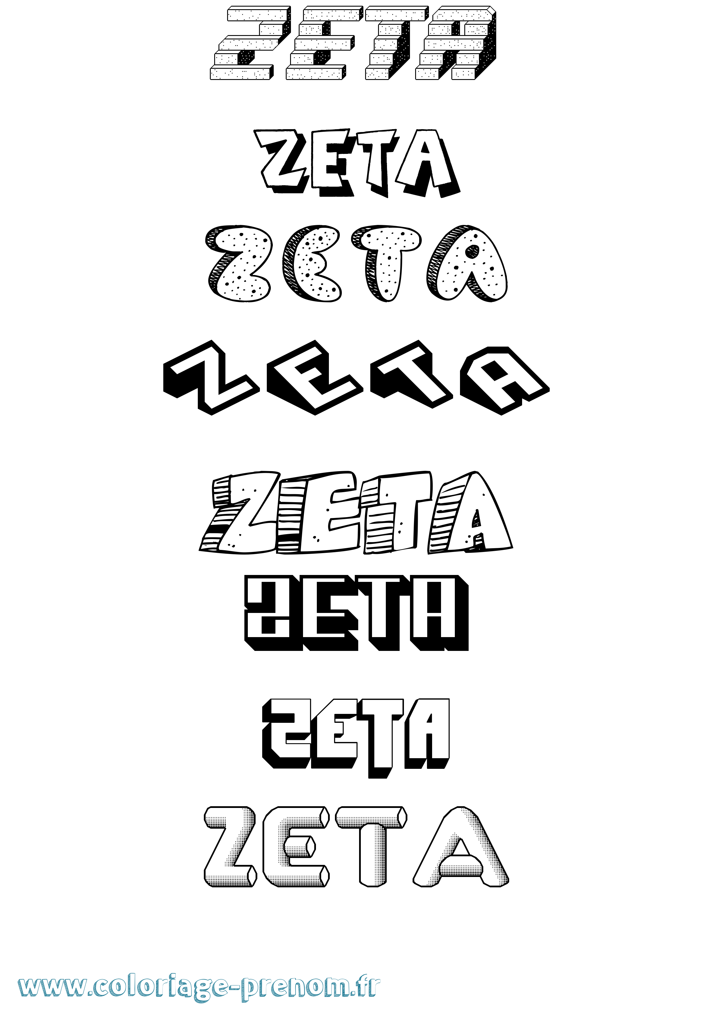 Coloriage du prénom Zeta : à Imprimer ou Télécharger facilement