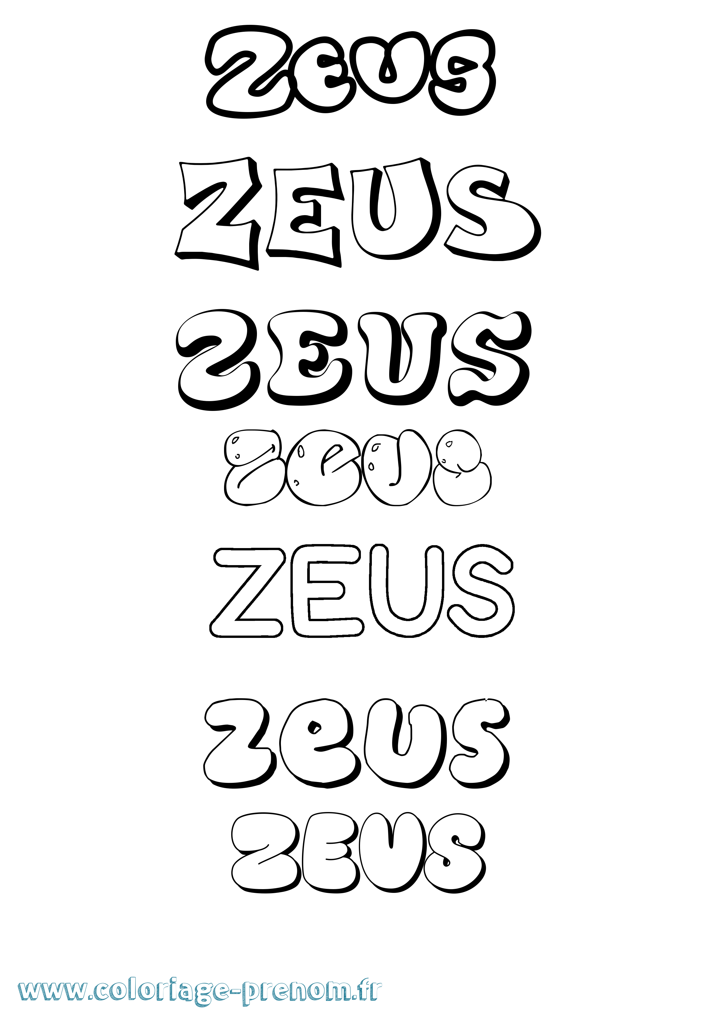 Coloriage Zeus Bubble Coloriage prénom Zeus Bubble