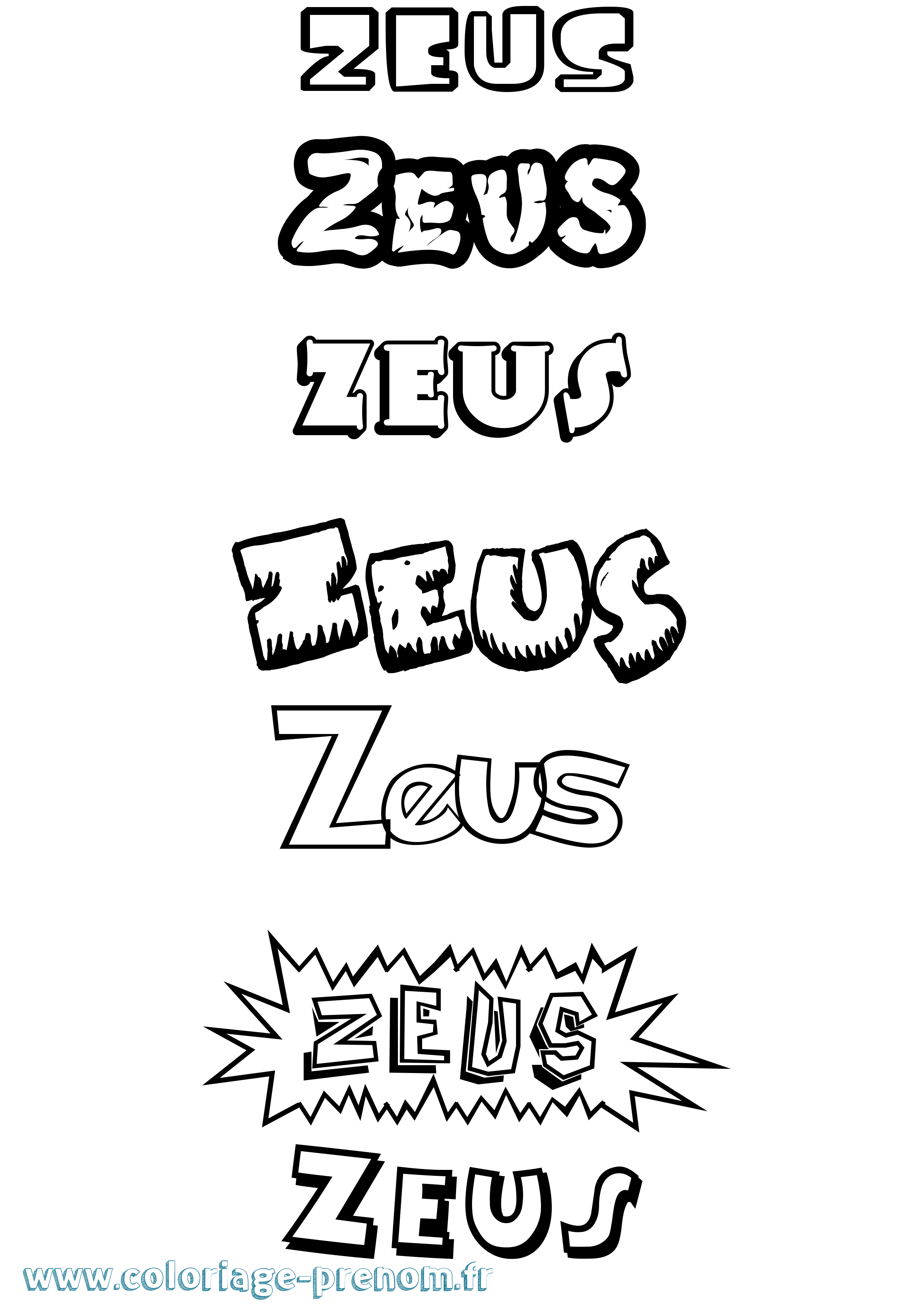 Coloriage prénom Zeus Dessin Animé