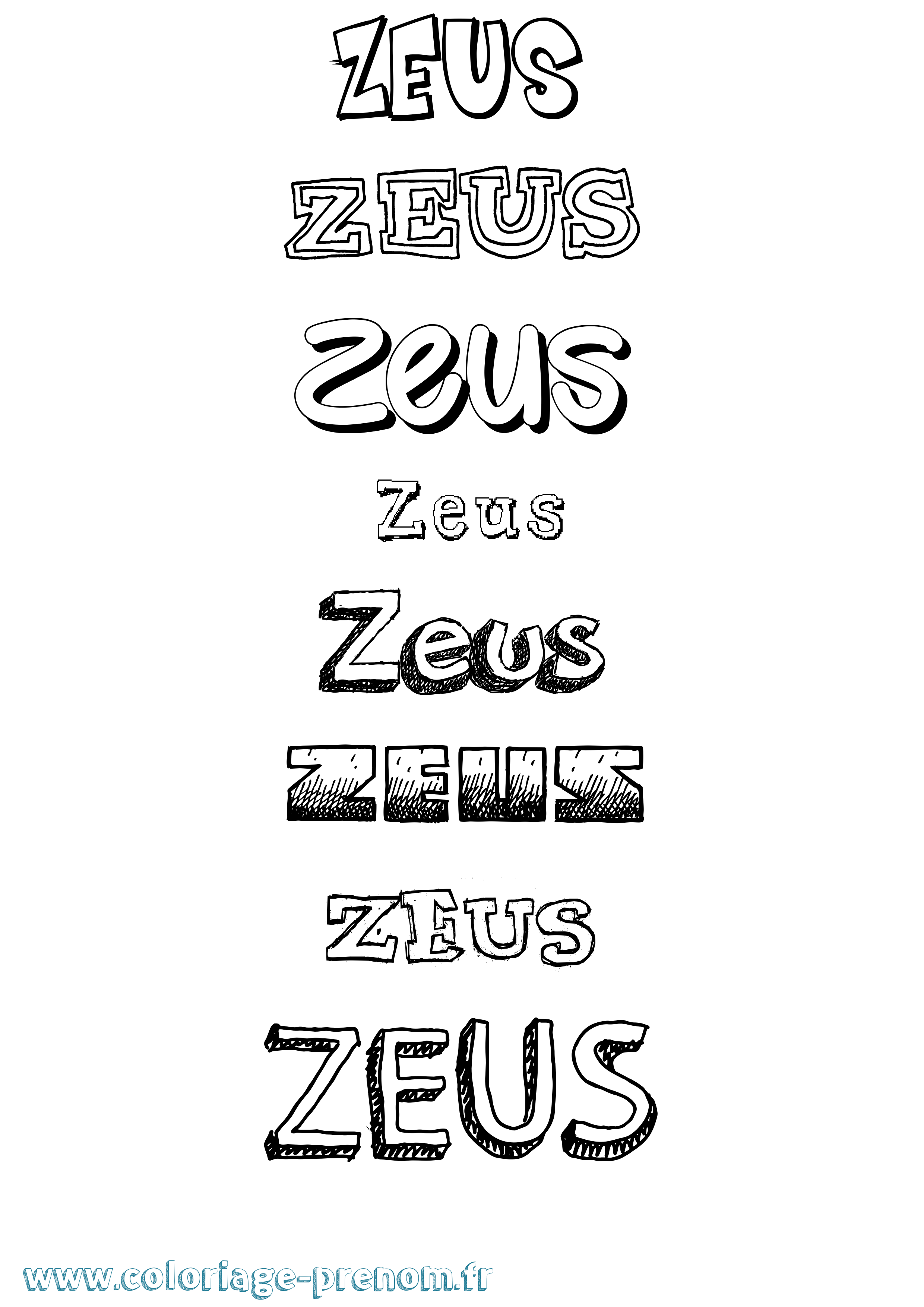 Coloriage prénom Zeus Dessiné