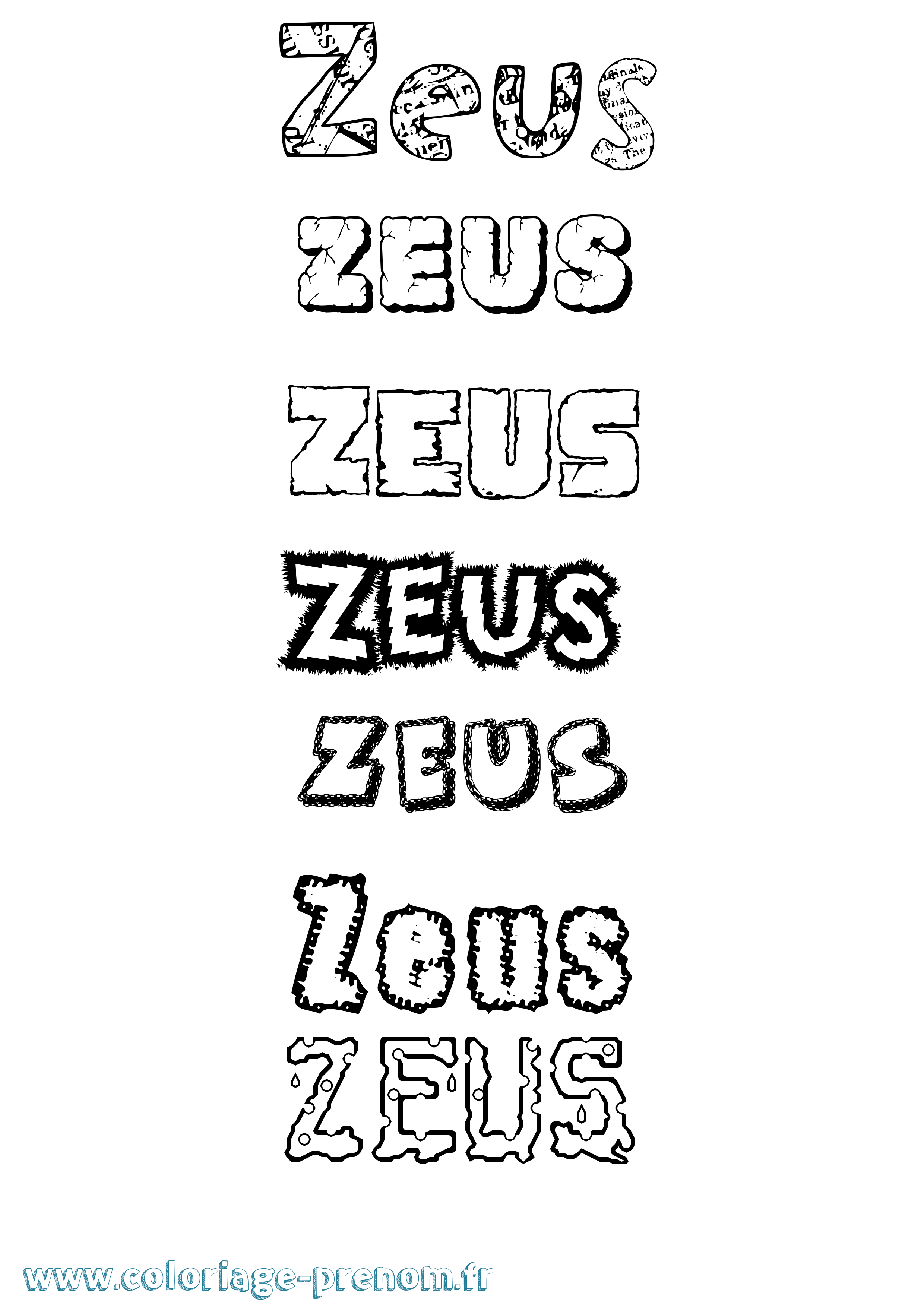 Coloriage prénom Zeus Destructuré