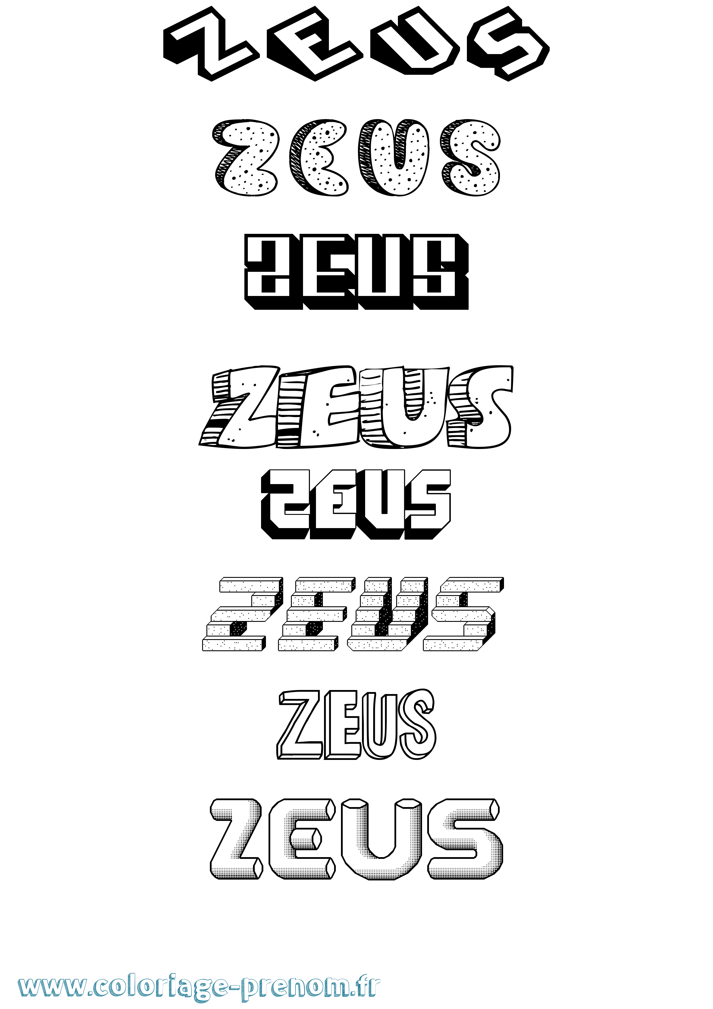 Coloriage Zeus Effet 3D Coloriage prénom Zeus Effet 3D