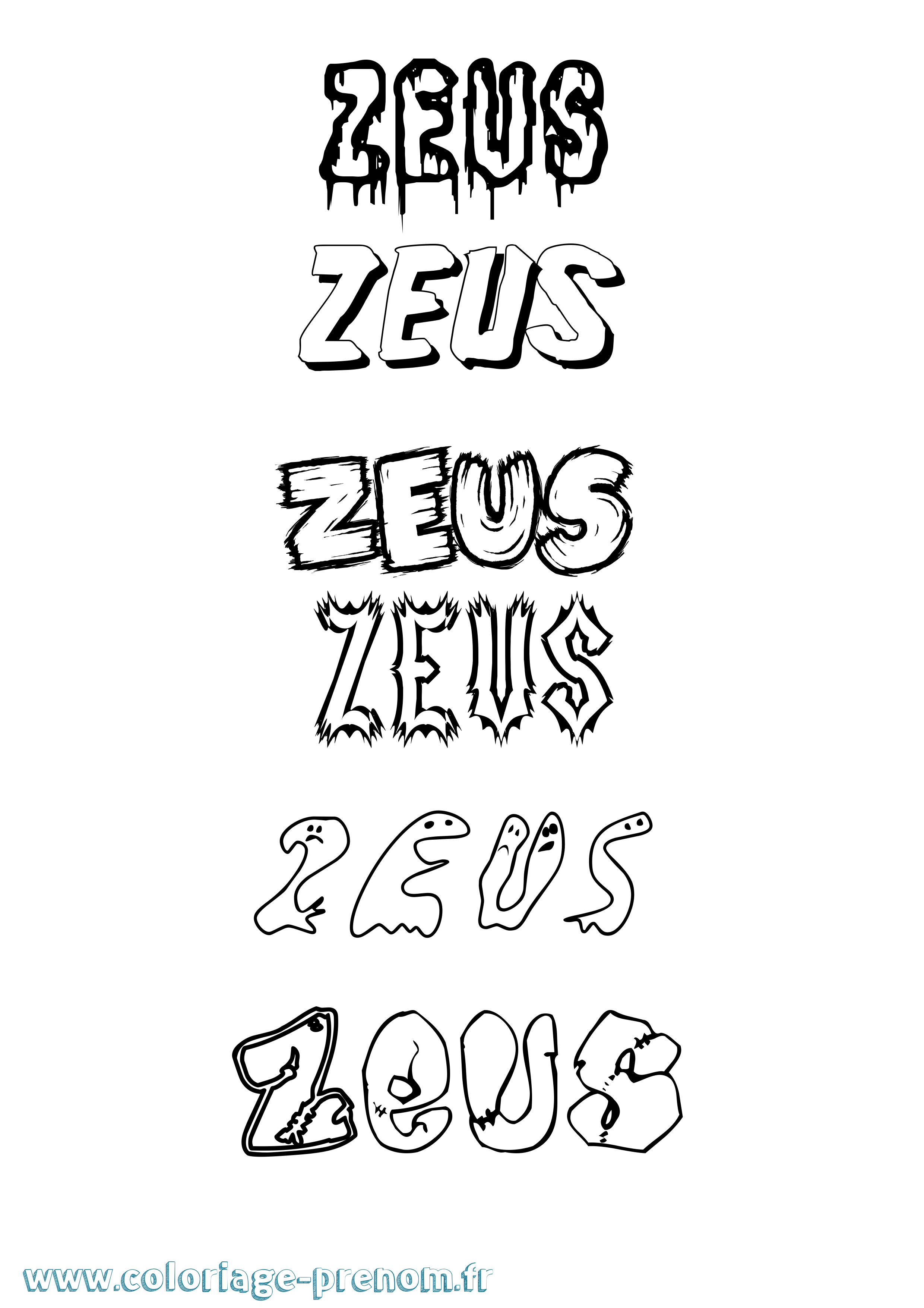 Coloriage prénom Zeus Frisson