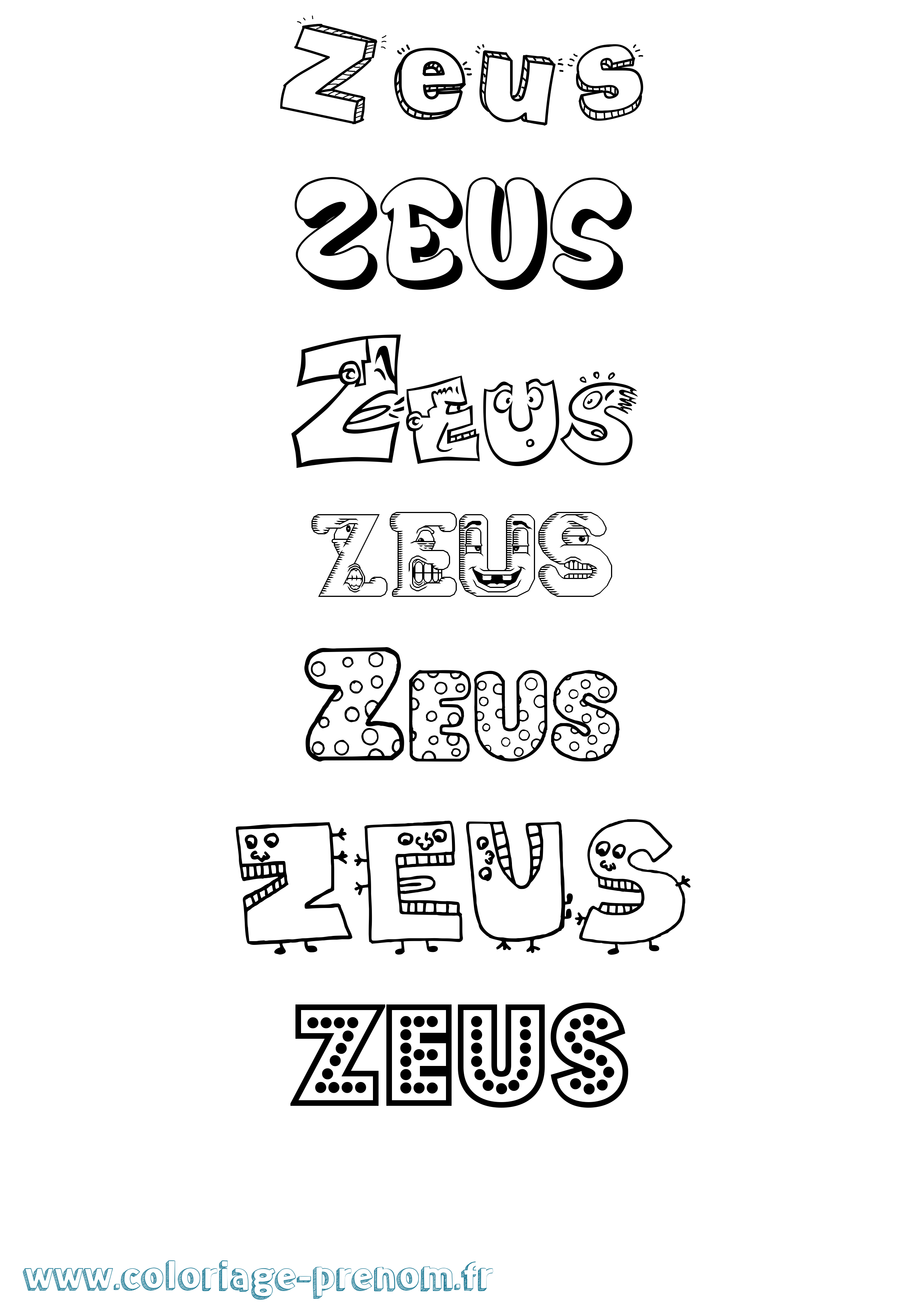 Coloriage prénom Zeus Fun
