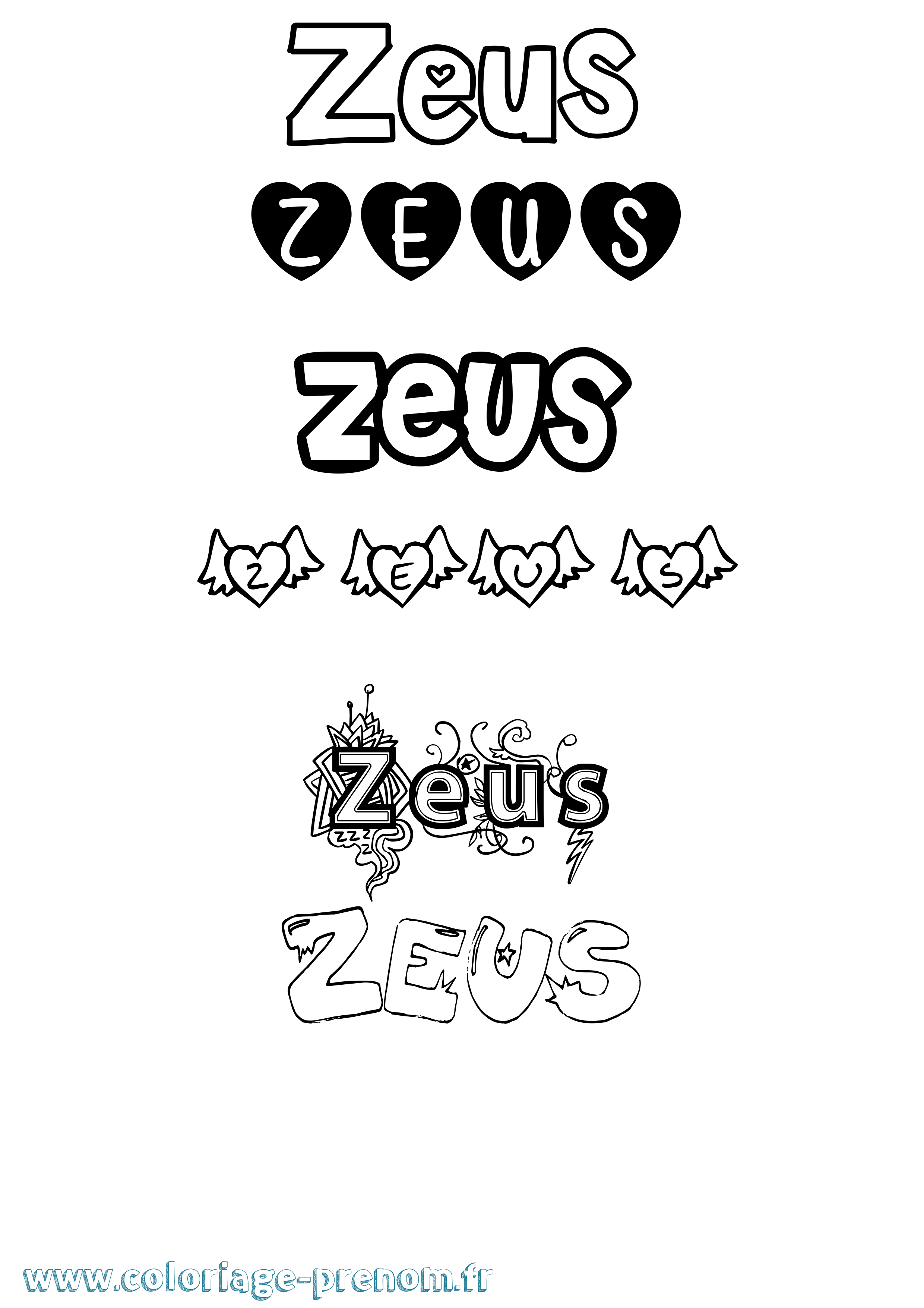 Coloriage prénom Zeus Girly