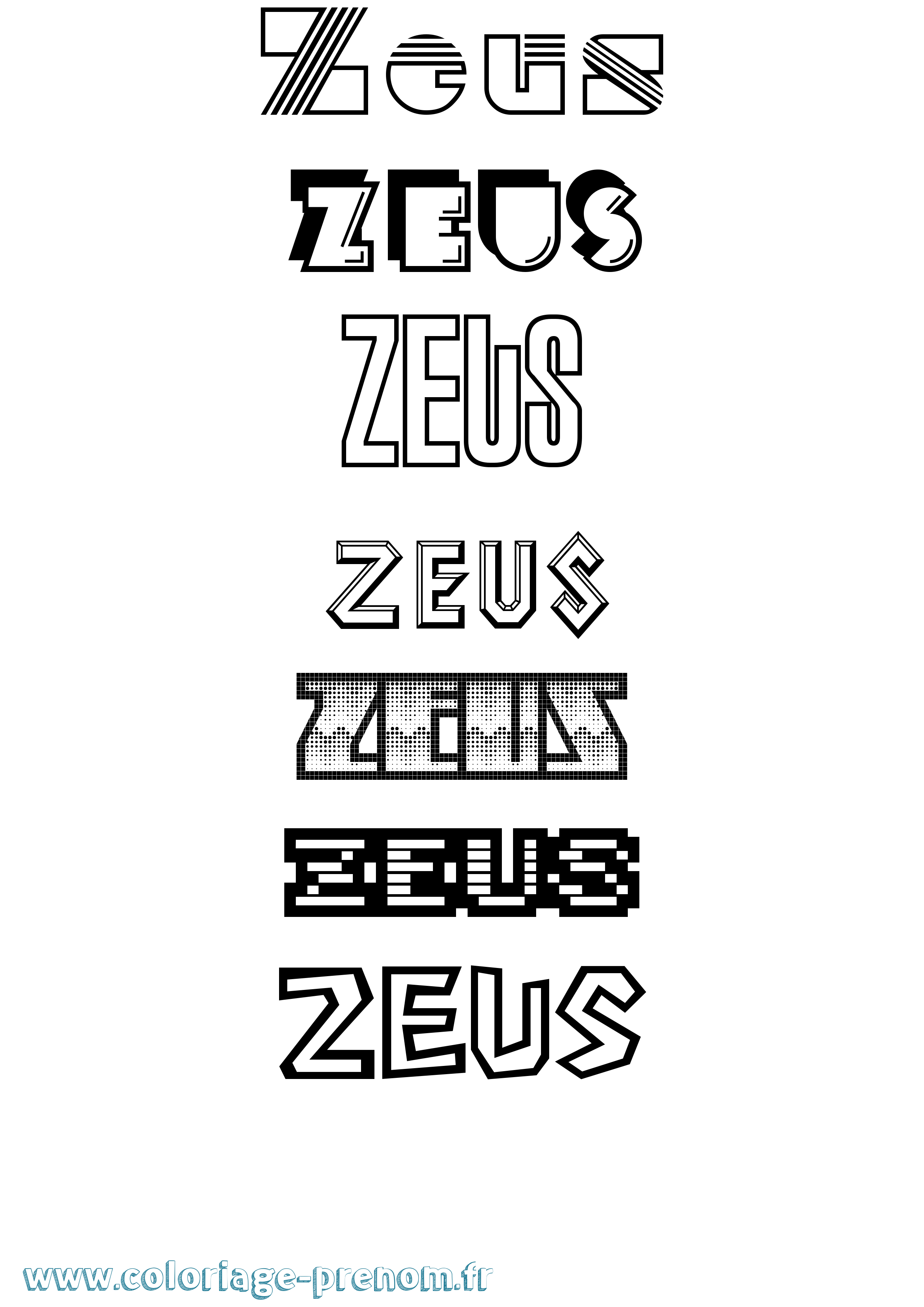 Coloriage prénom Zeus Jeux Vidéos