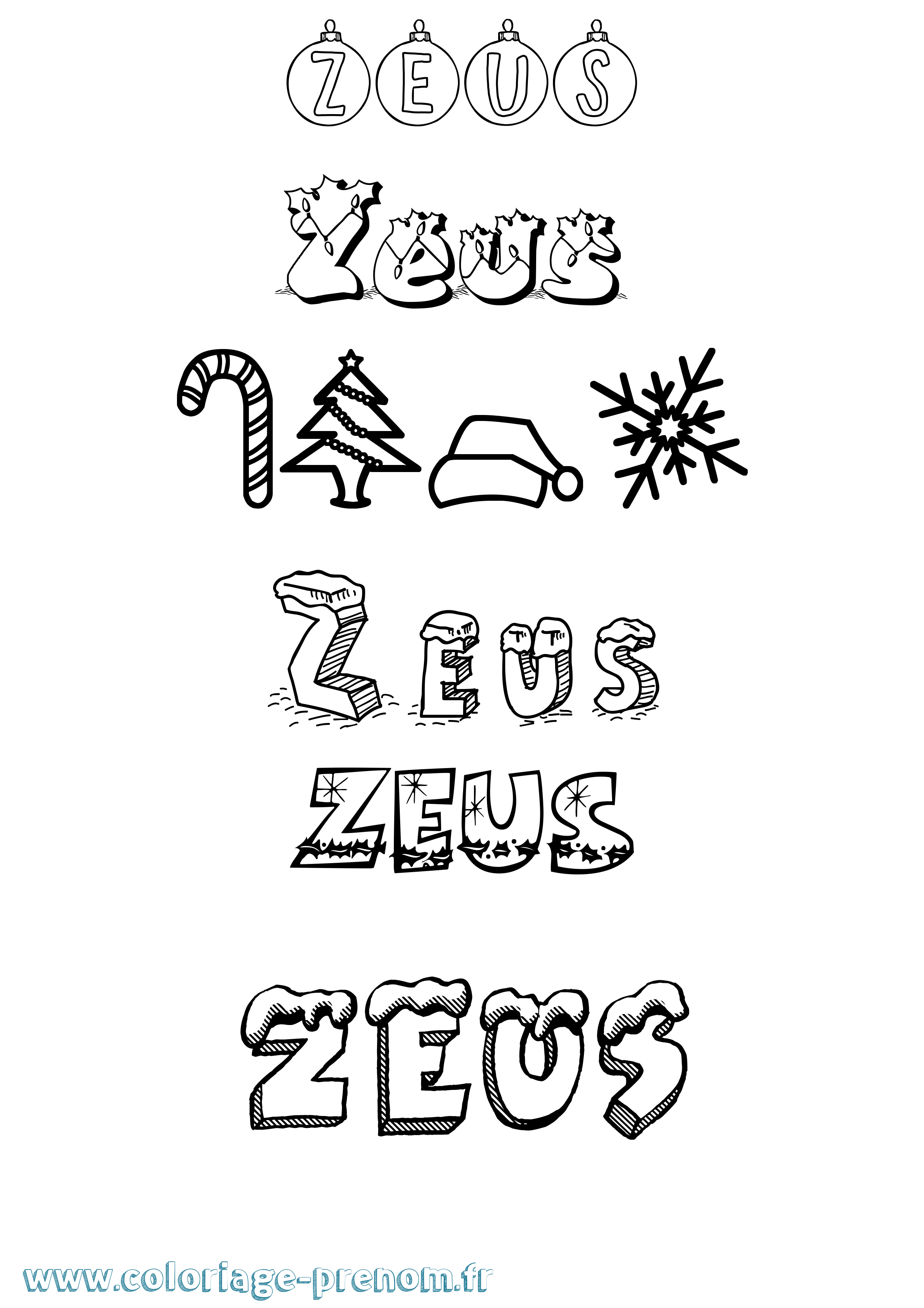 Coloriage prénom Zeus Noël