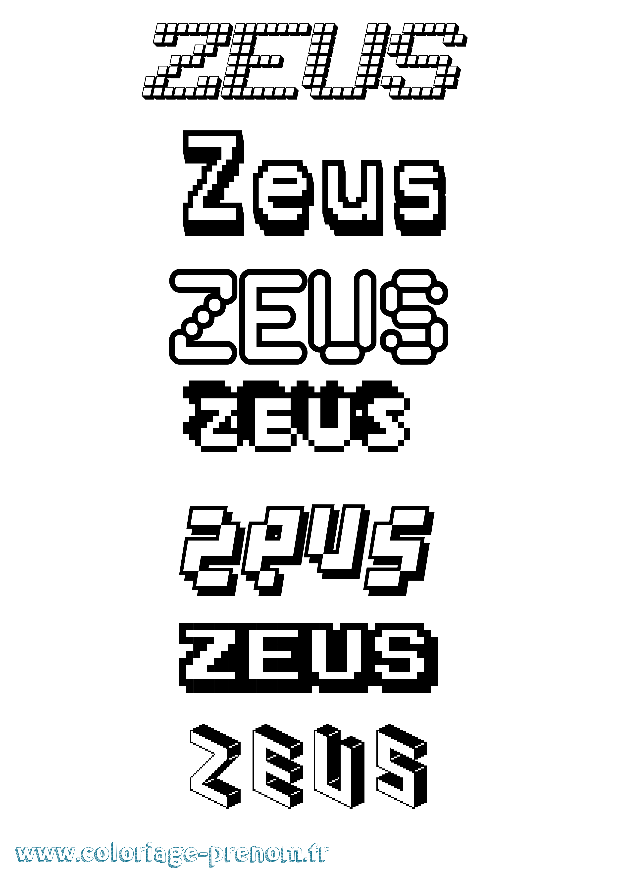 Coloriage prénom Zeus Pixel