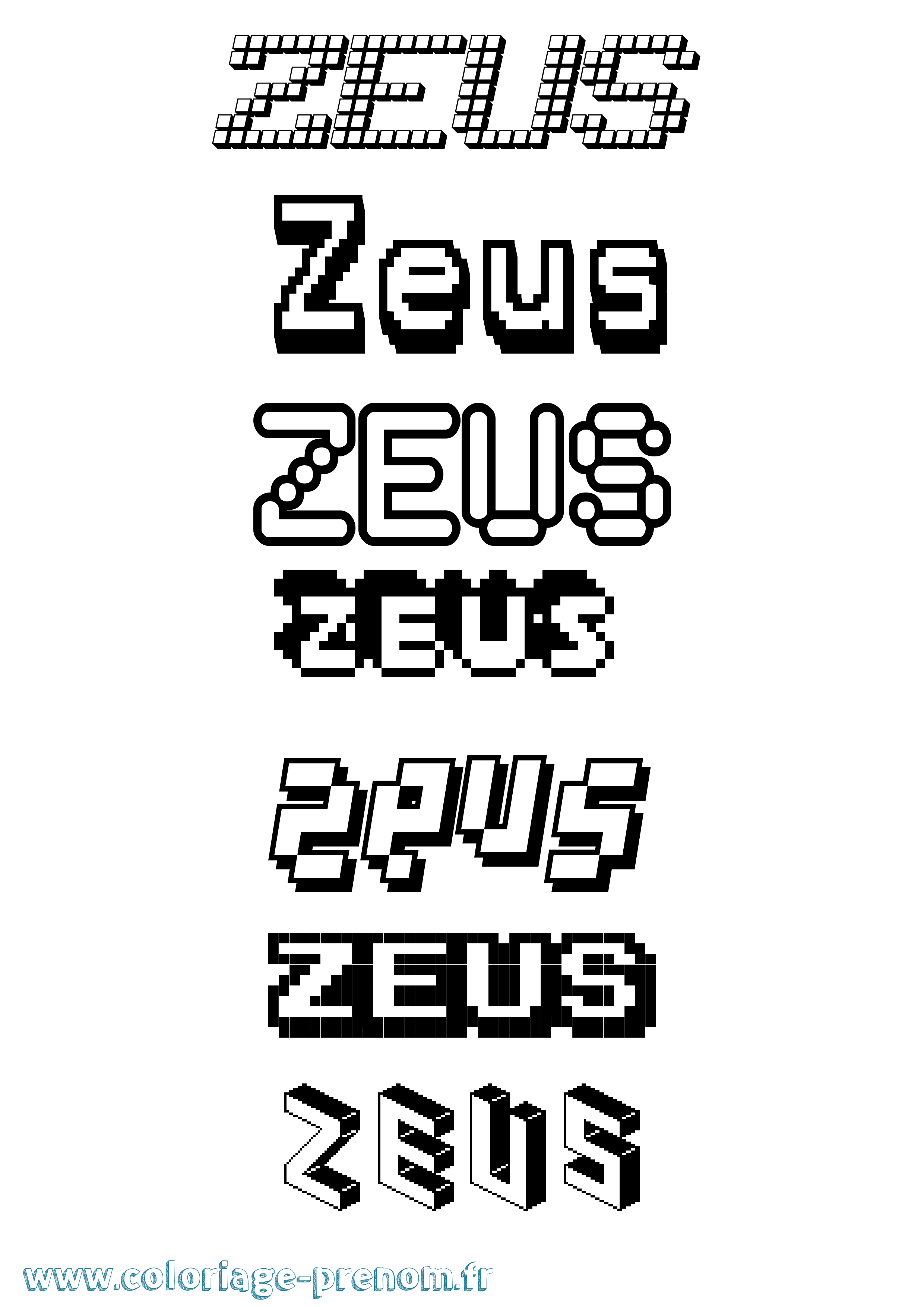 Coloriage Zeus Pixel Coloriage prénom Zeus Pixel