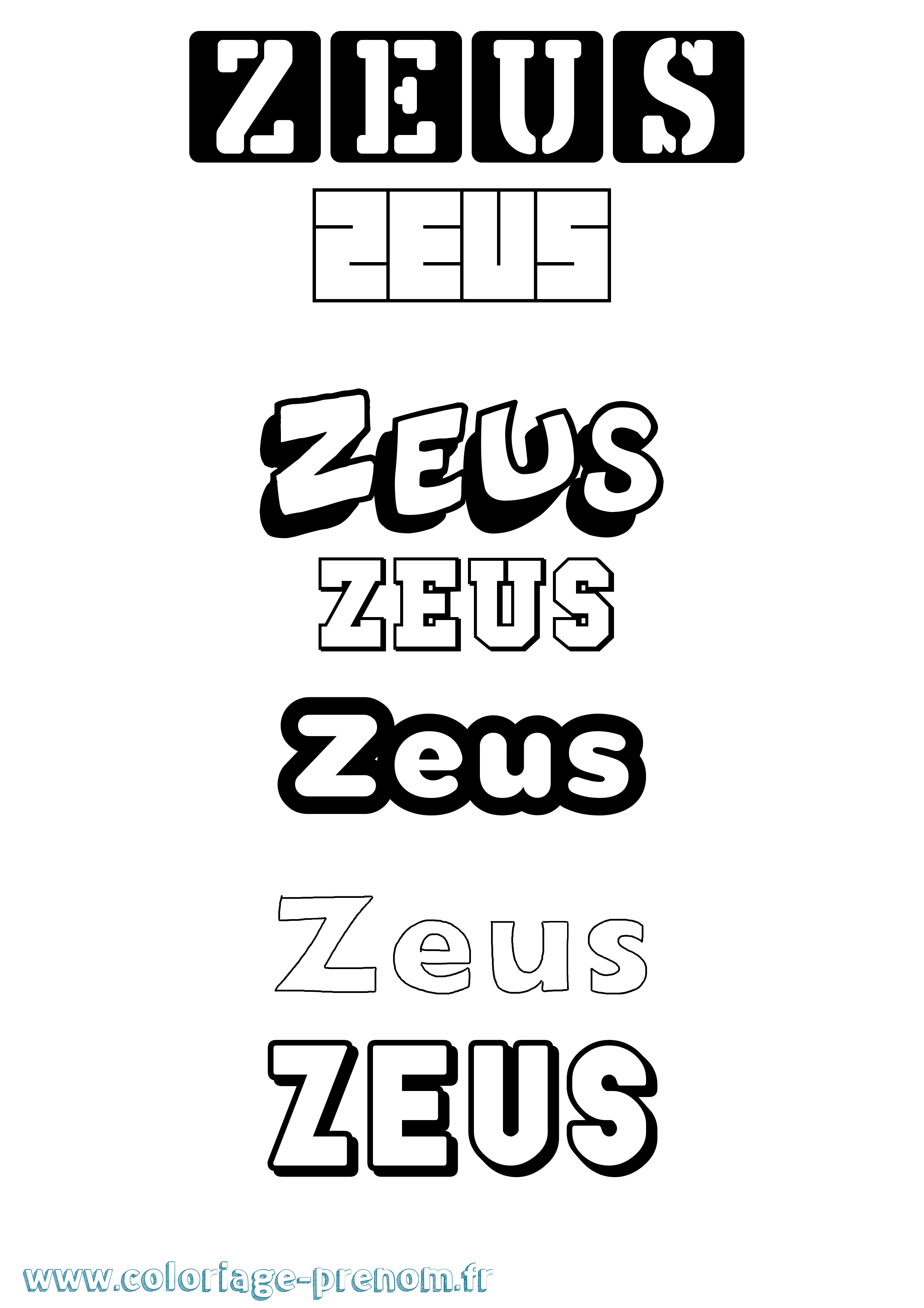 Coloriage prénom Zeus Simple
