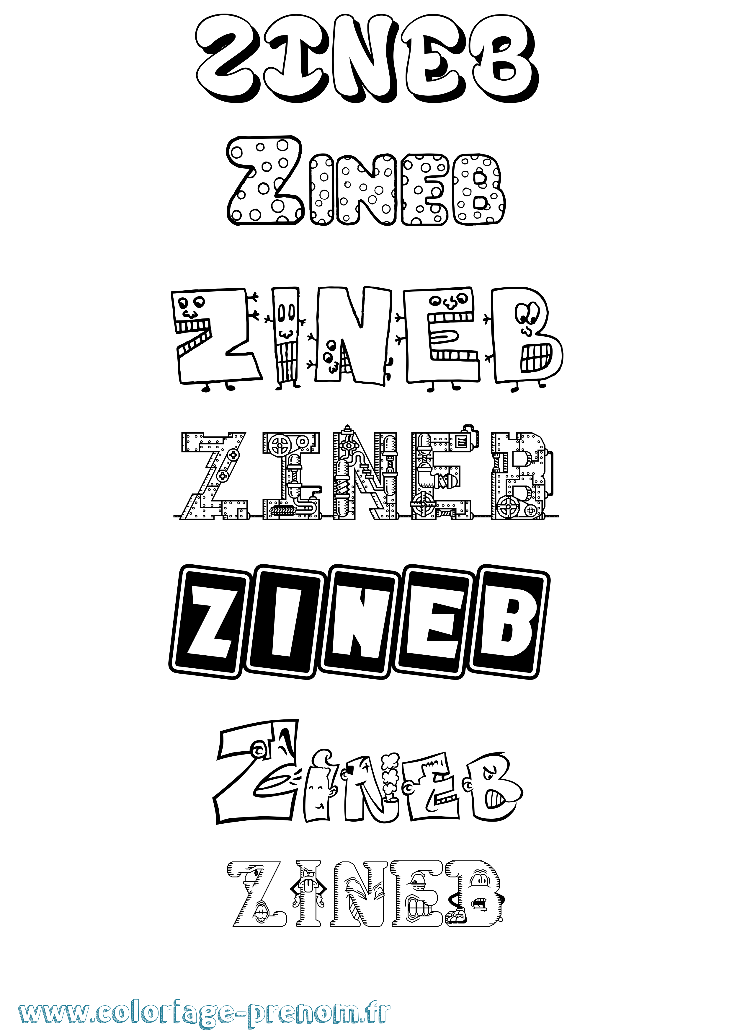 Coloriage prénom Zineb Fun