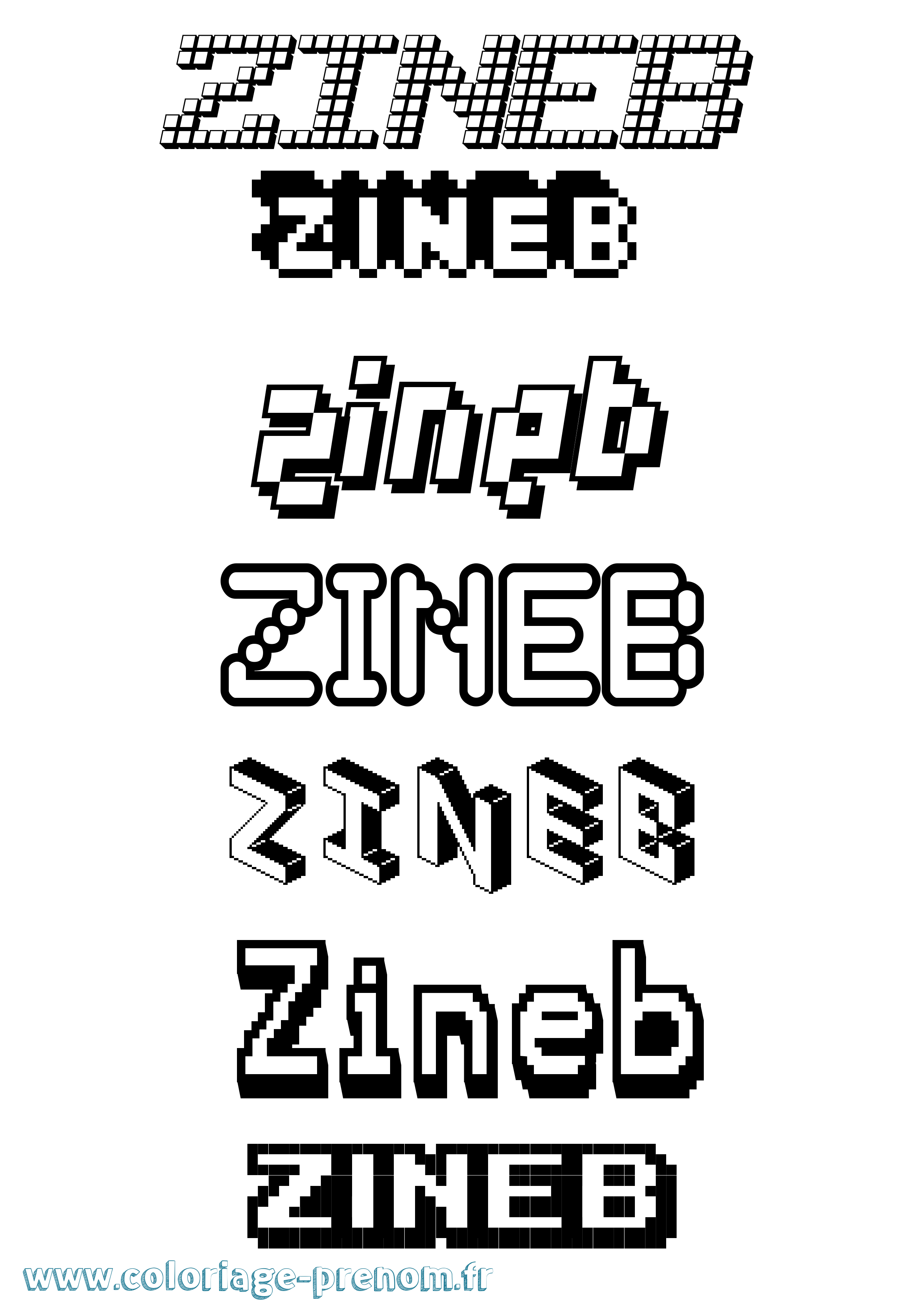 Coloriage prénom Zineb Pixel