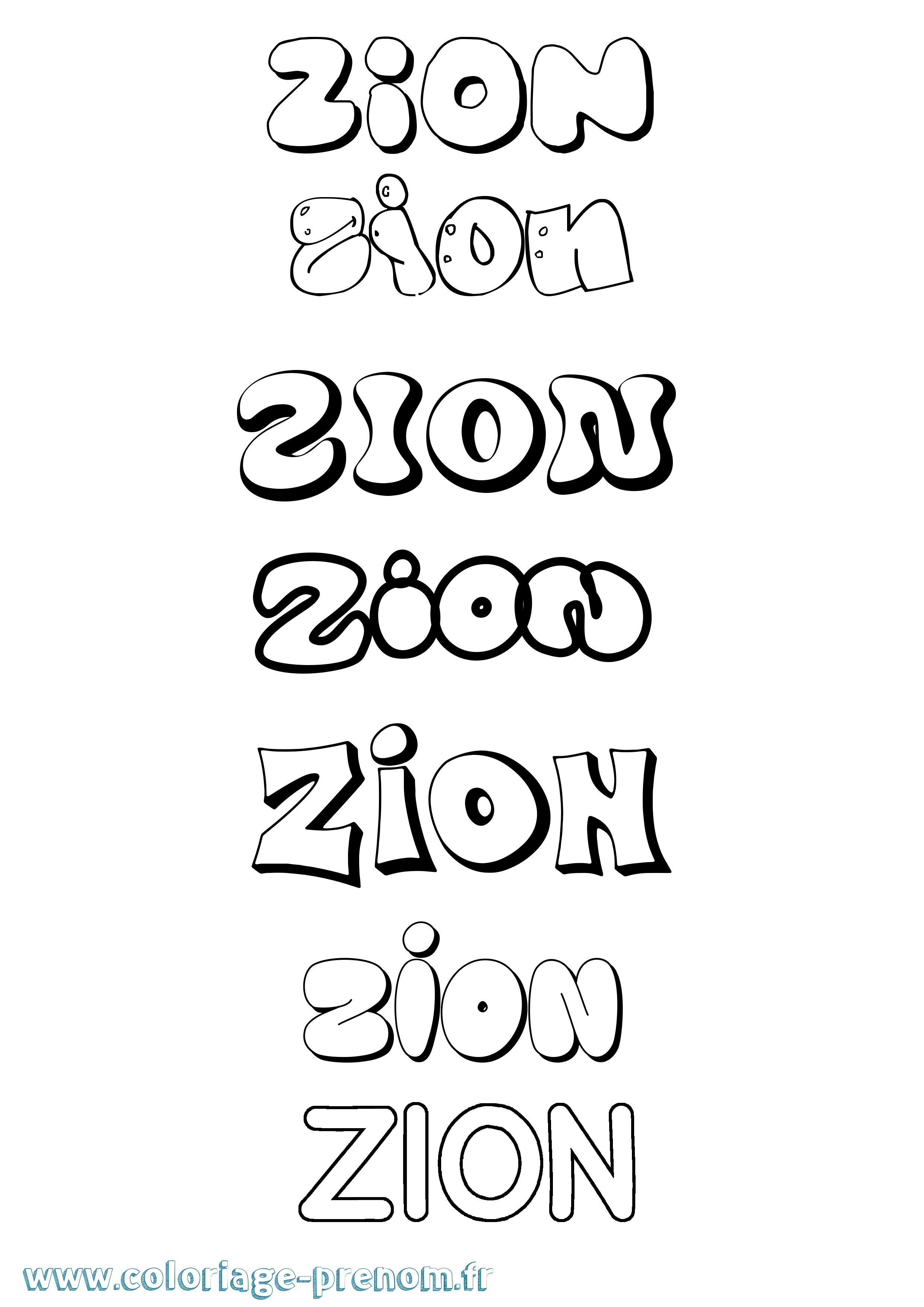 Coloriage Zion Bubble Coloriage prénom Zion Bubble