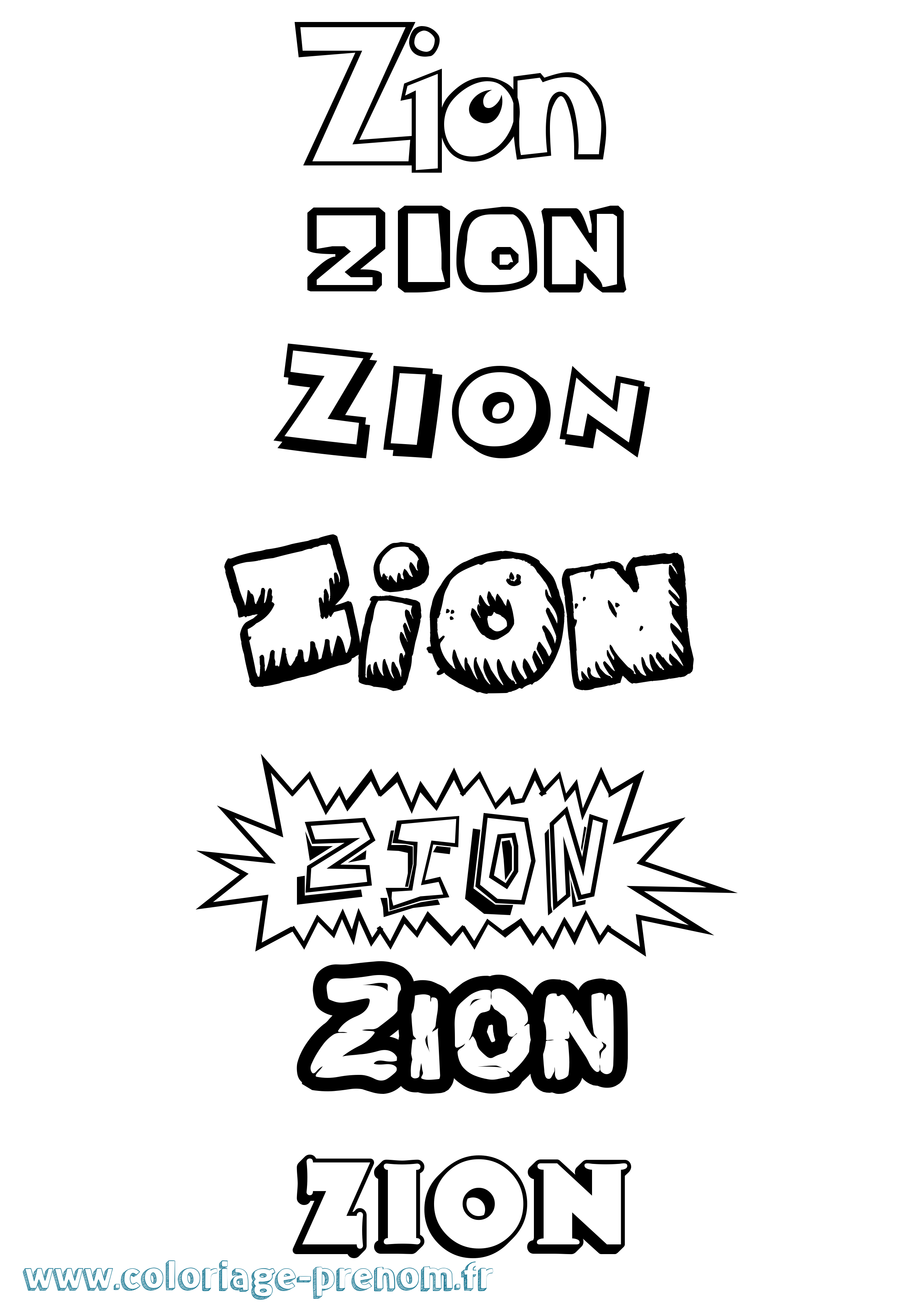 Coloriage Zion Dessin Animé Coloriage prénom Zion Dessin Animé