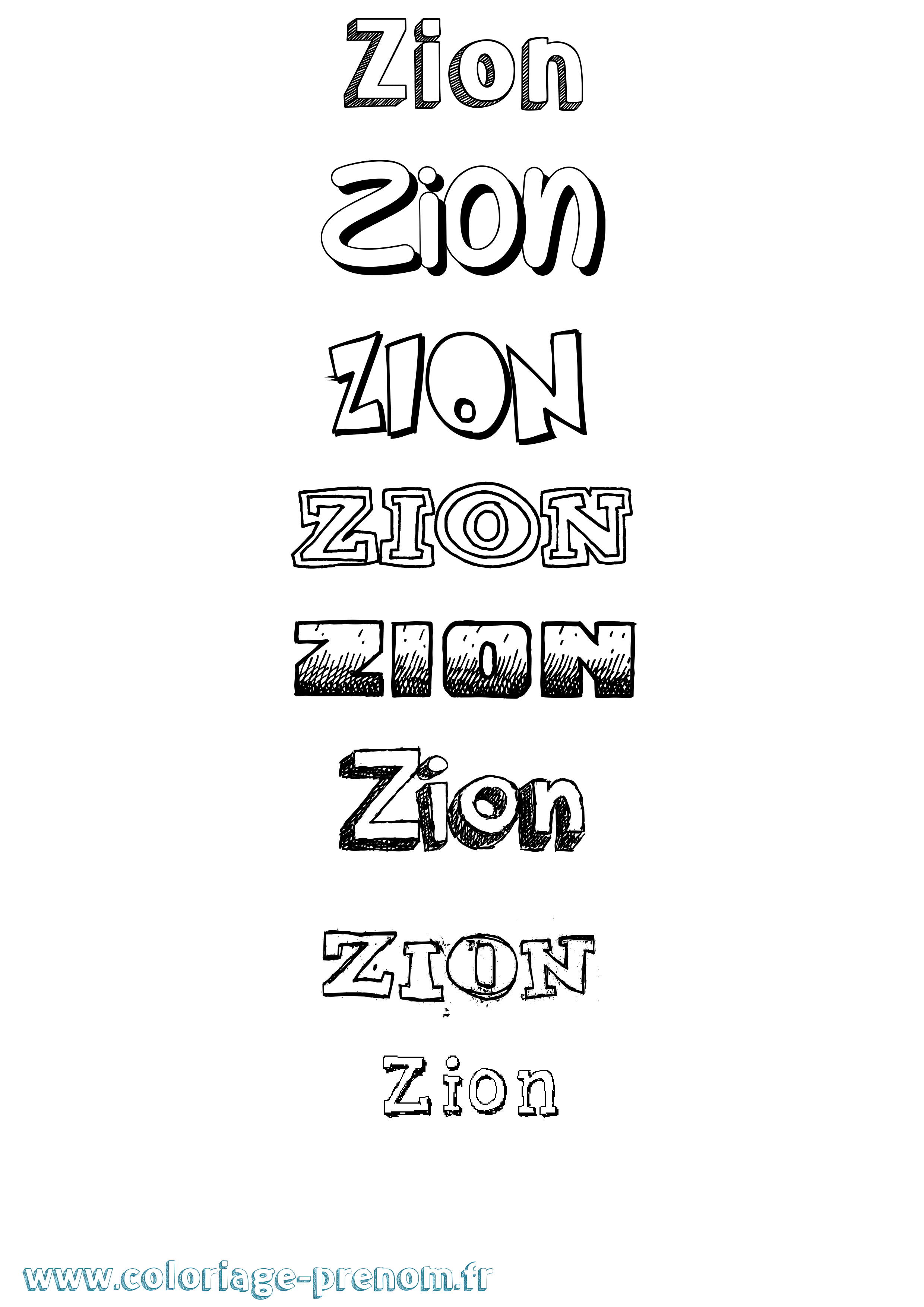 Coloriage Zion Dessiné Coloriage prénom Zion Dessiné