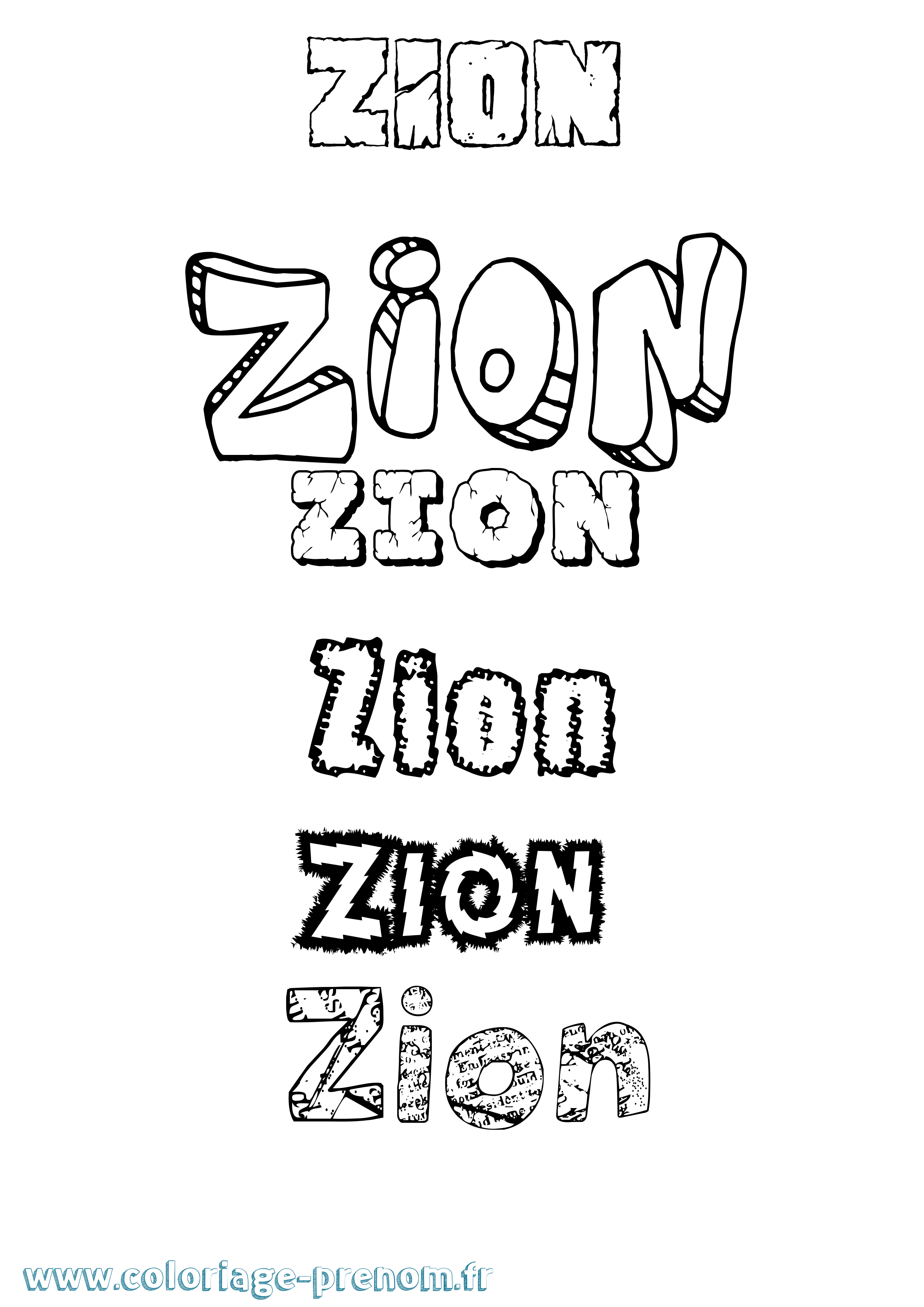 Coloriage Zion Destructuré Coloriage prénom Zion Destructuré