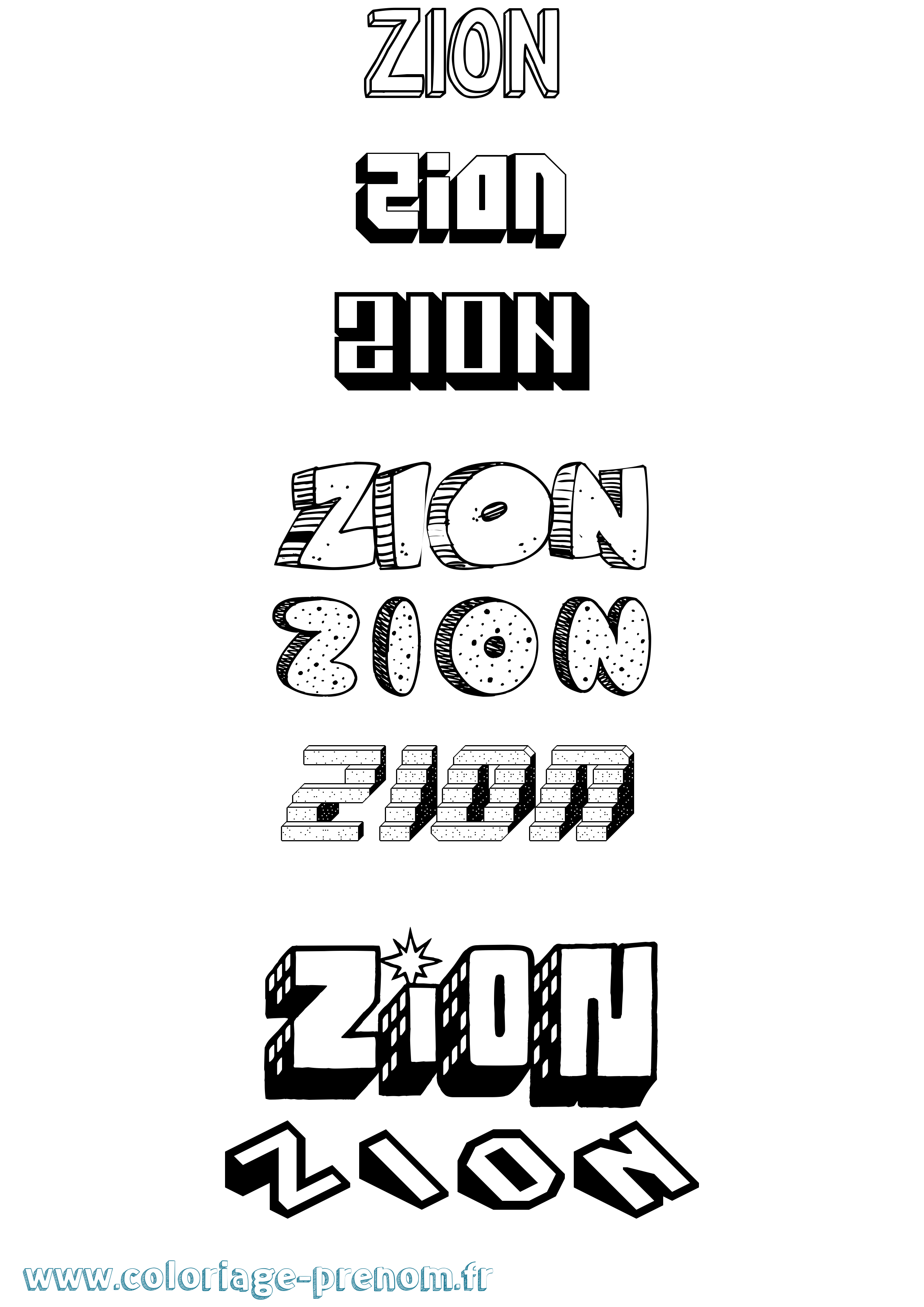 Coloriage Zion Effet 3D Coloriage prénom Zion Effet 3D