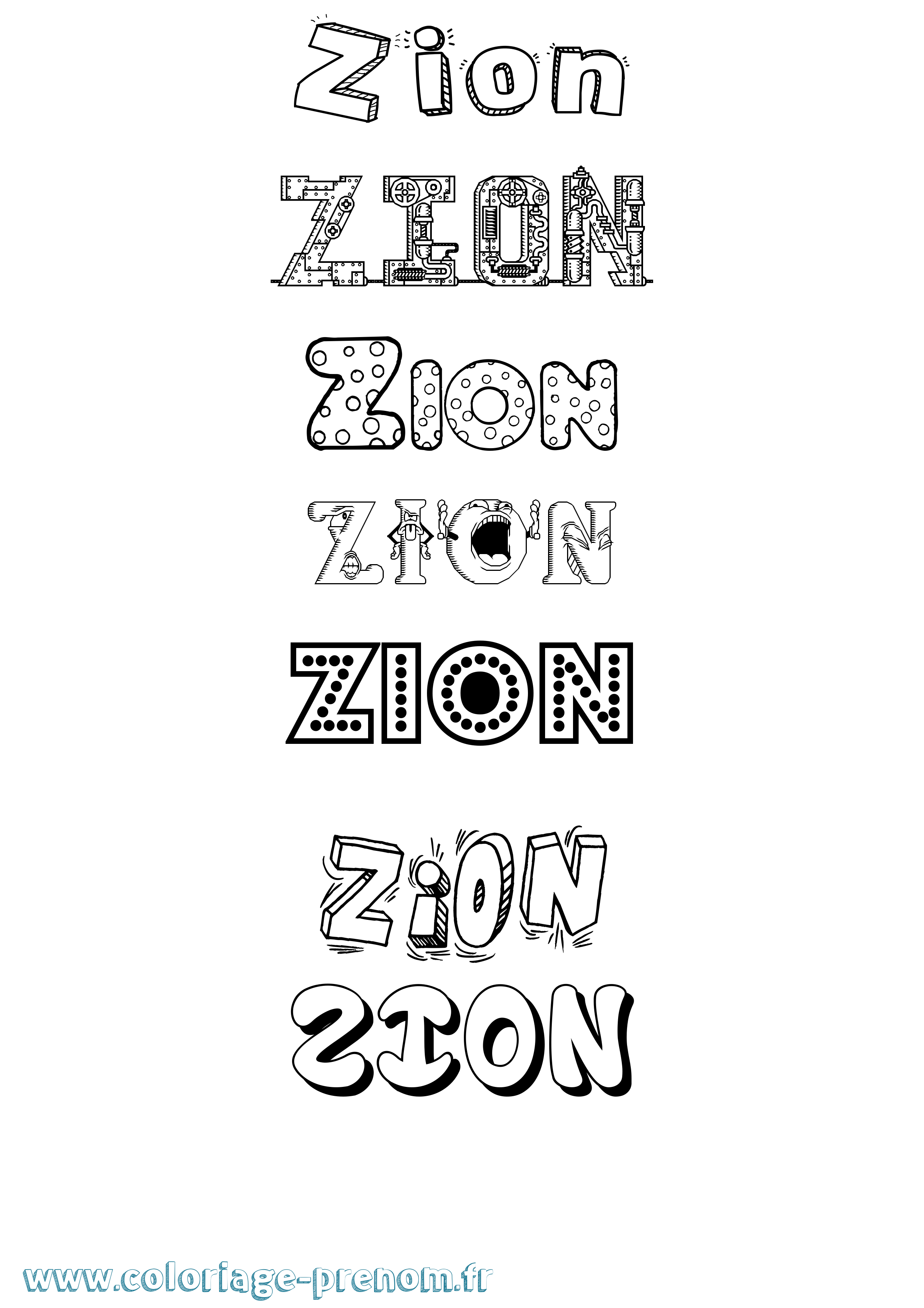 Coloriage Zion Fun Coloriage prénom Zion Fun