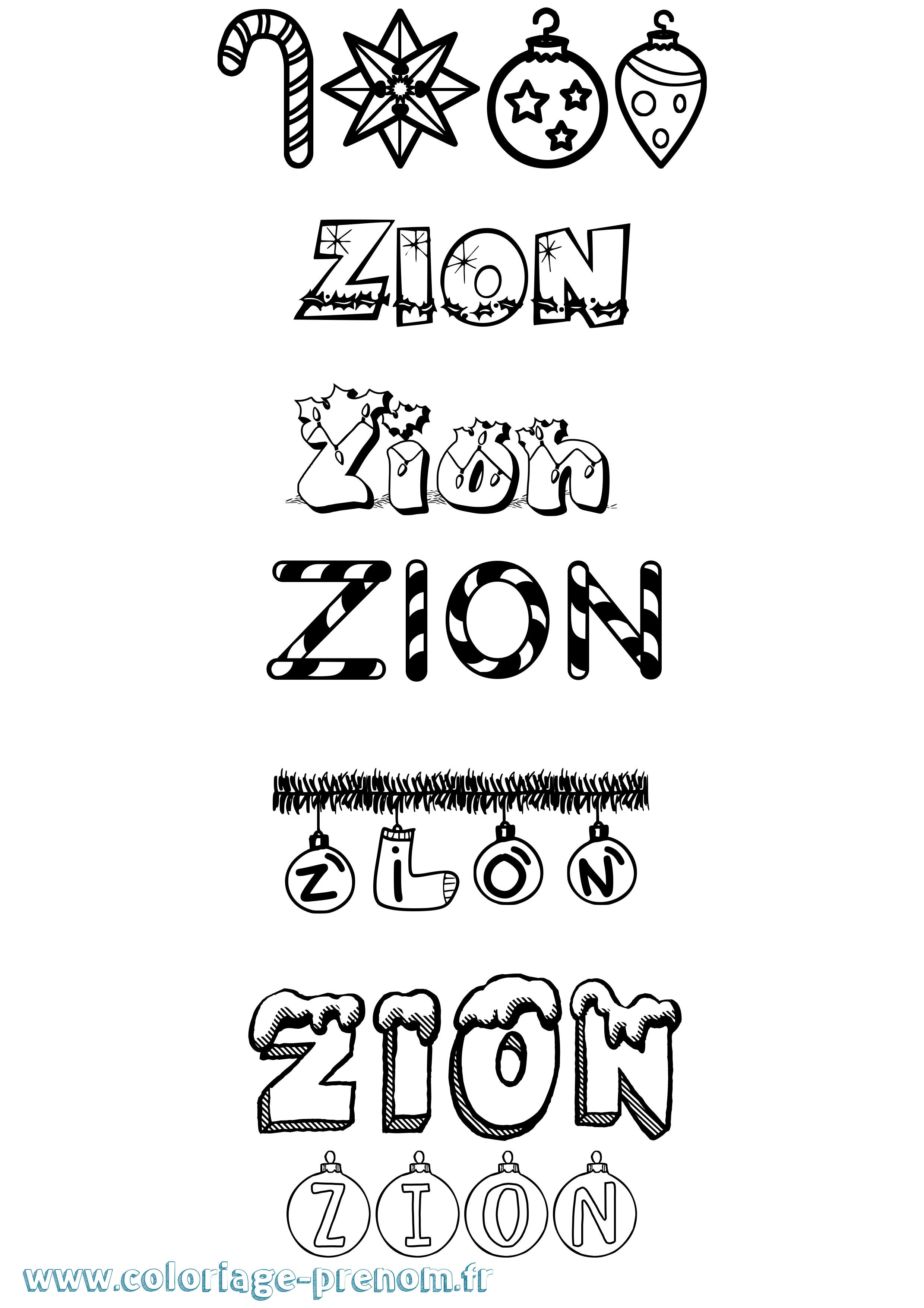 Coloriage Zion Noël Coloriage prénom Zion Noël