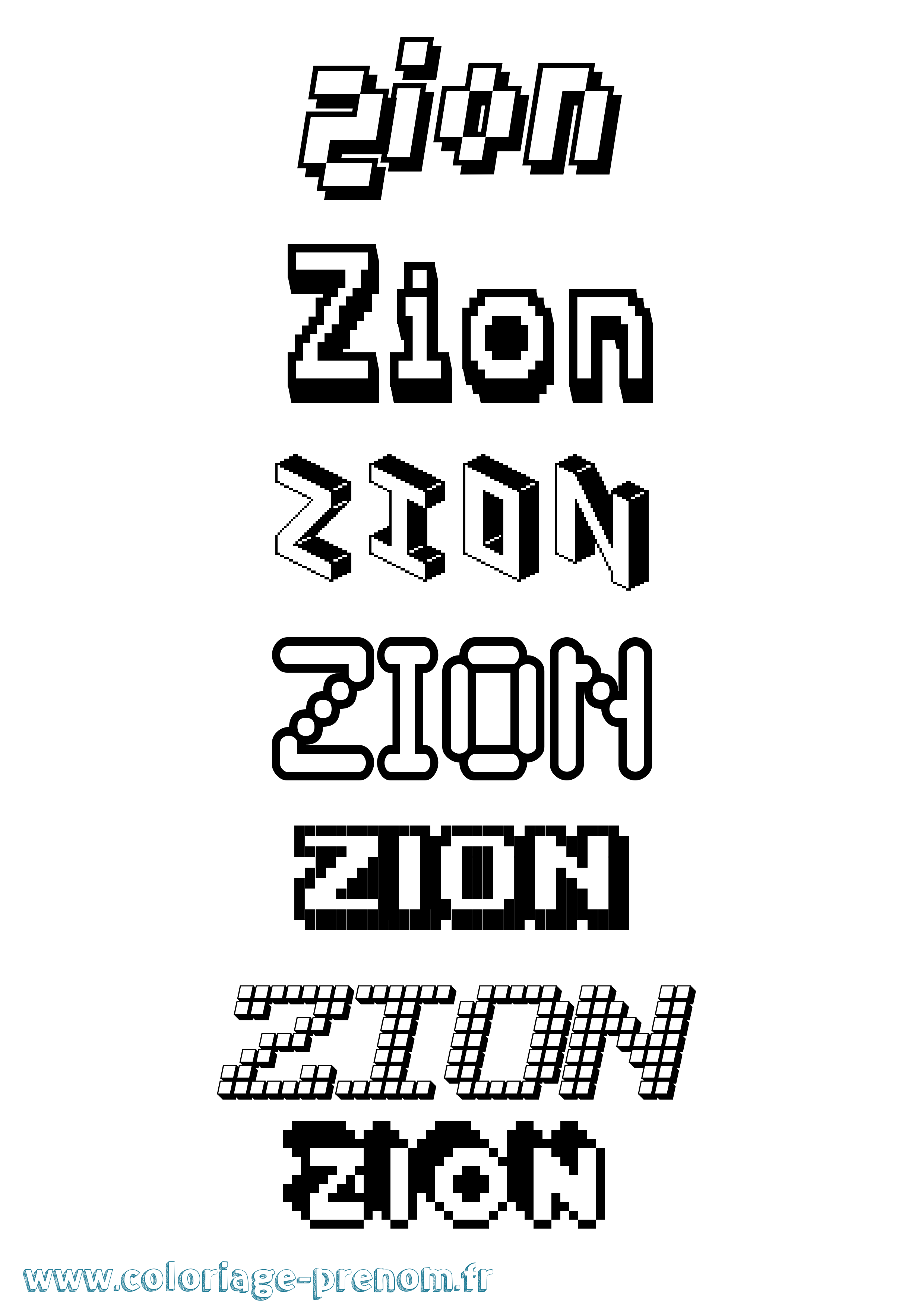 Coloriage Zion Pixel Coloriage prénom Zion Pixel
