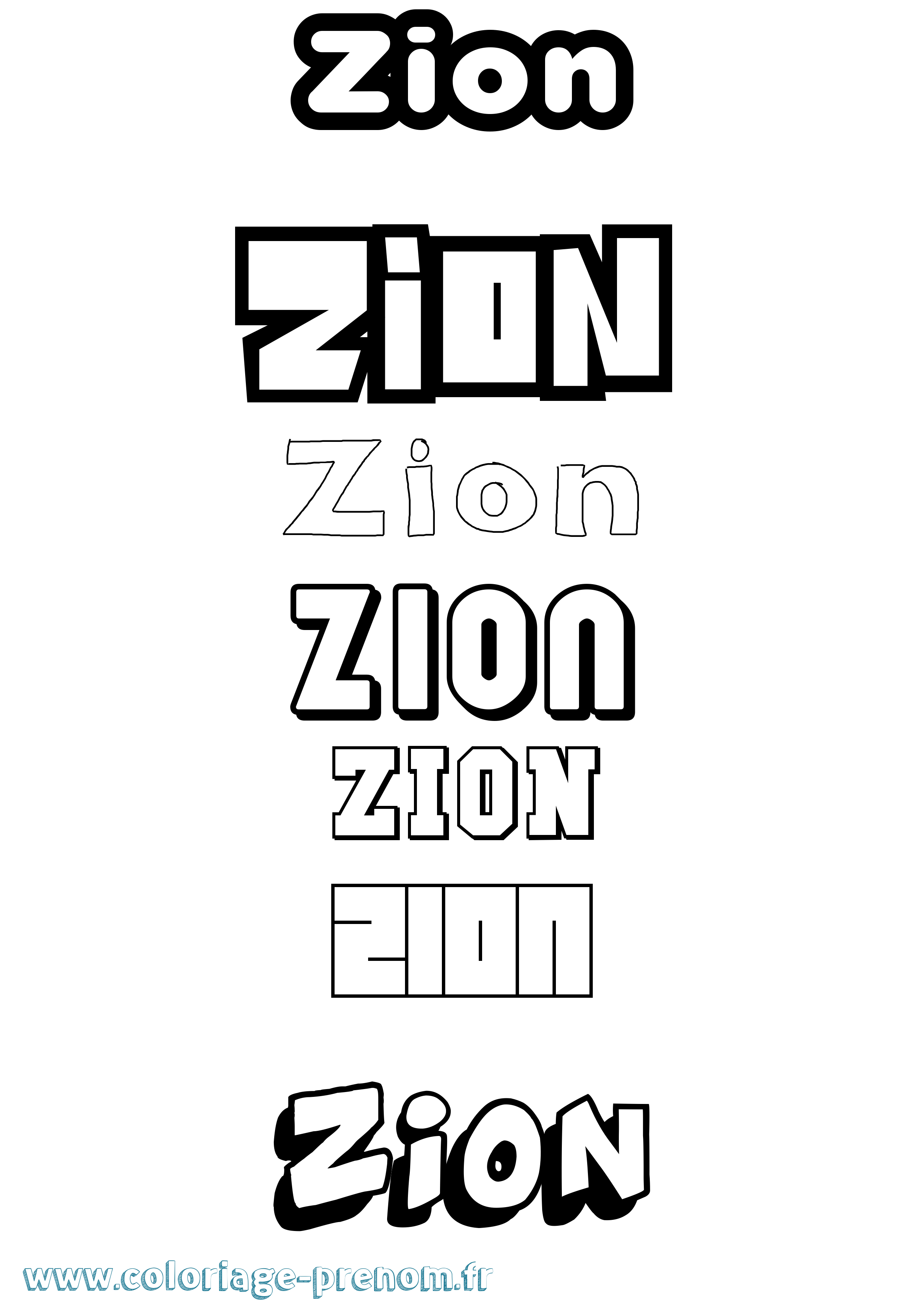 Coloriage Zion Simple Coloriage prénom Zion Simple