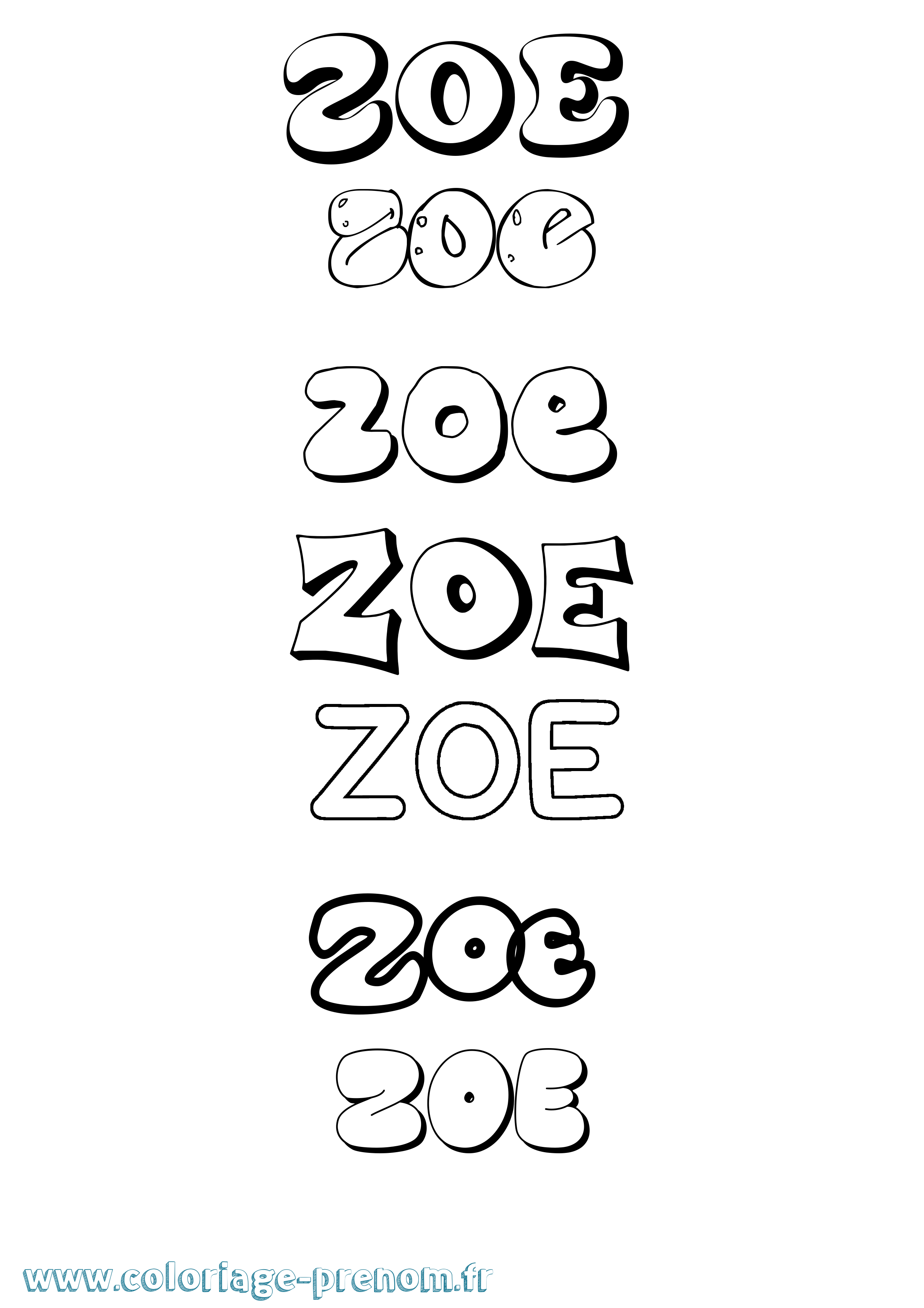 Coloriage prénom Zoe Bubble