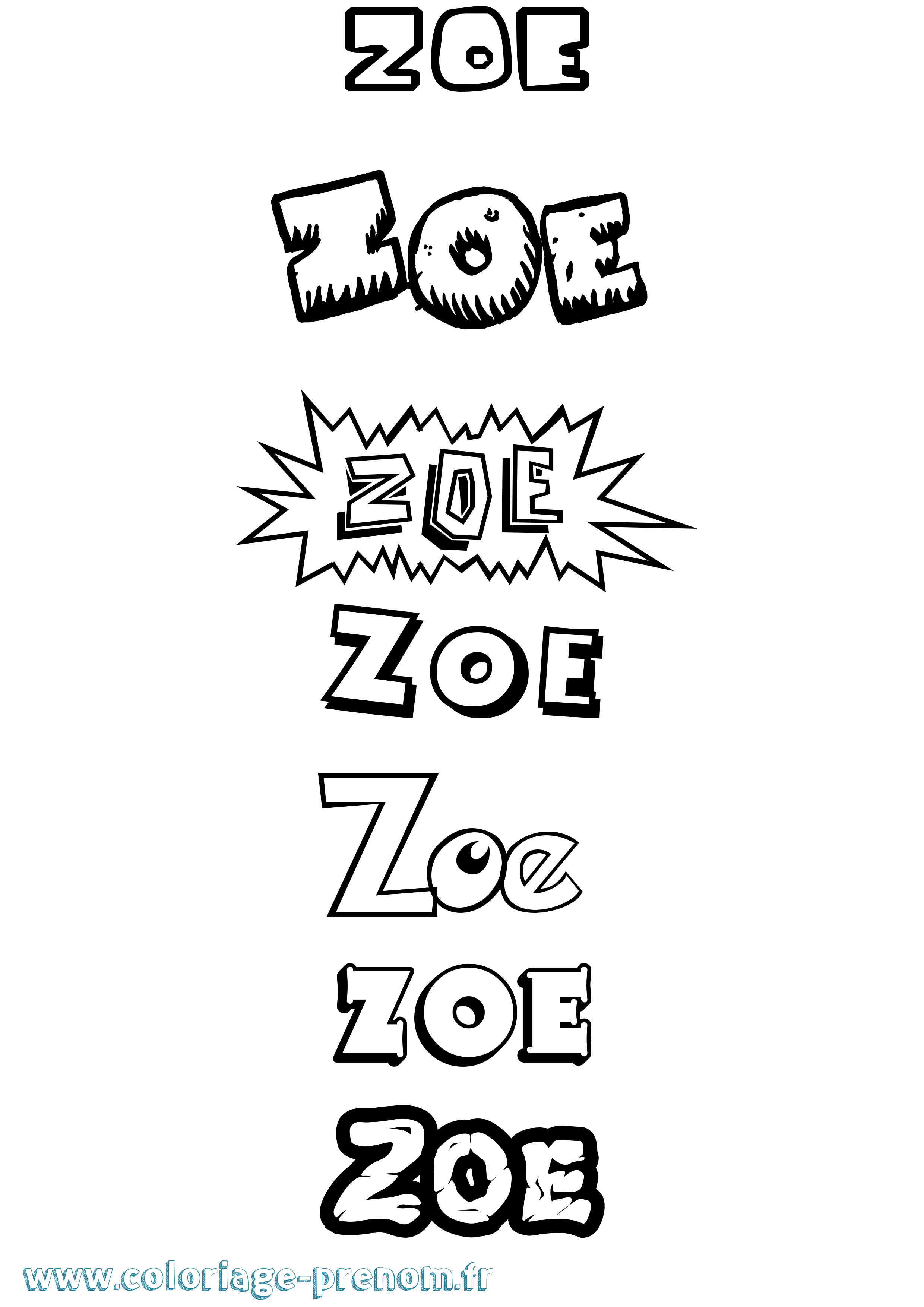 Coloriage prénom Zoe Dessin Animé