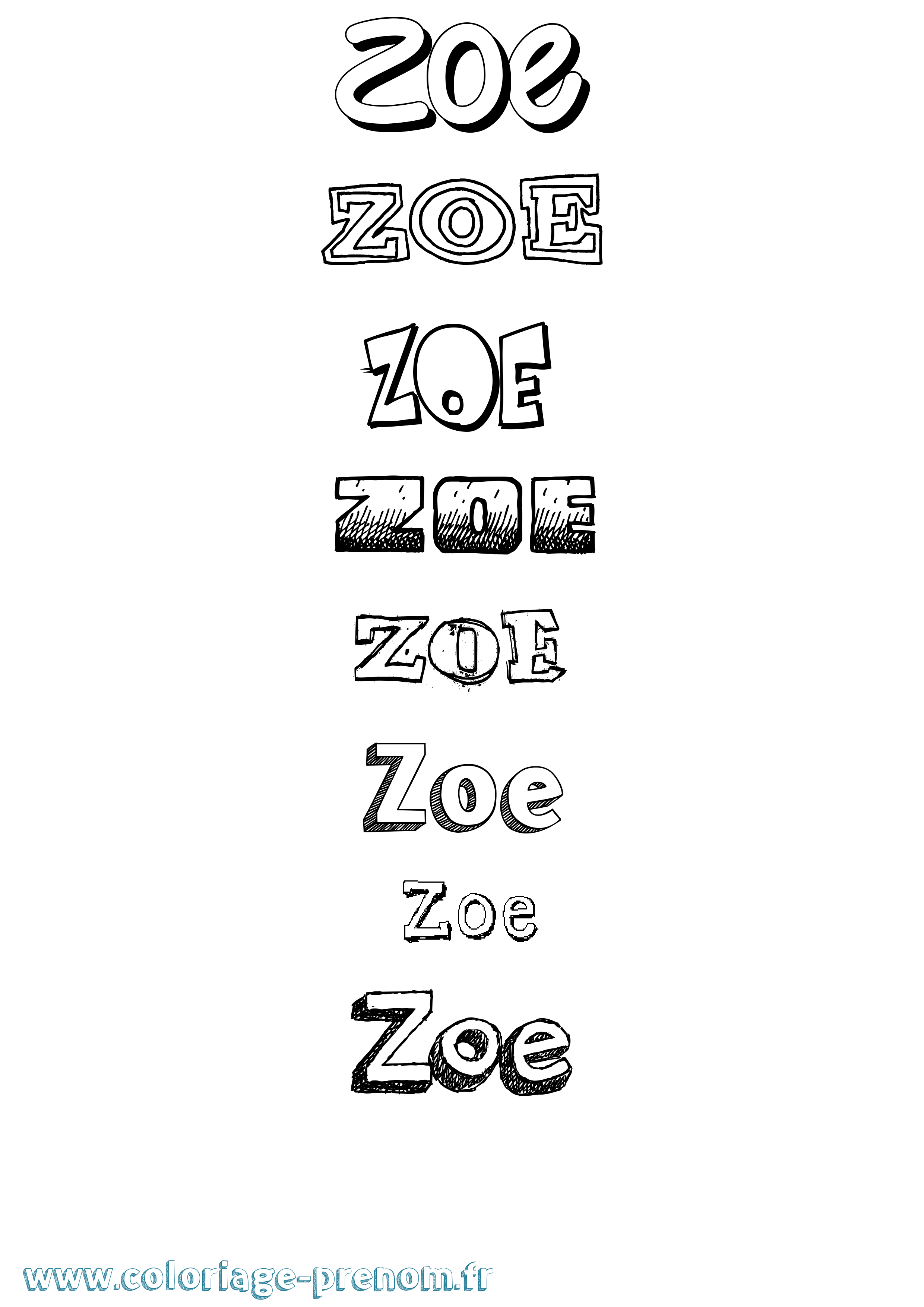 Coloriage prénom Zoe Dessiné