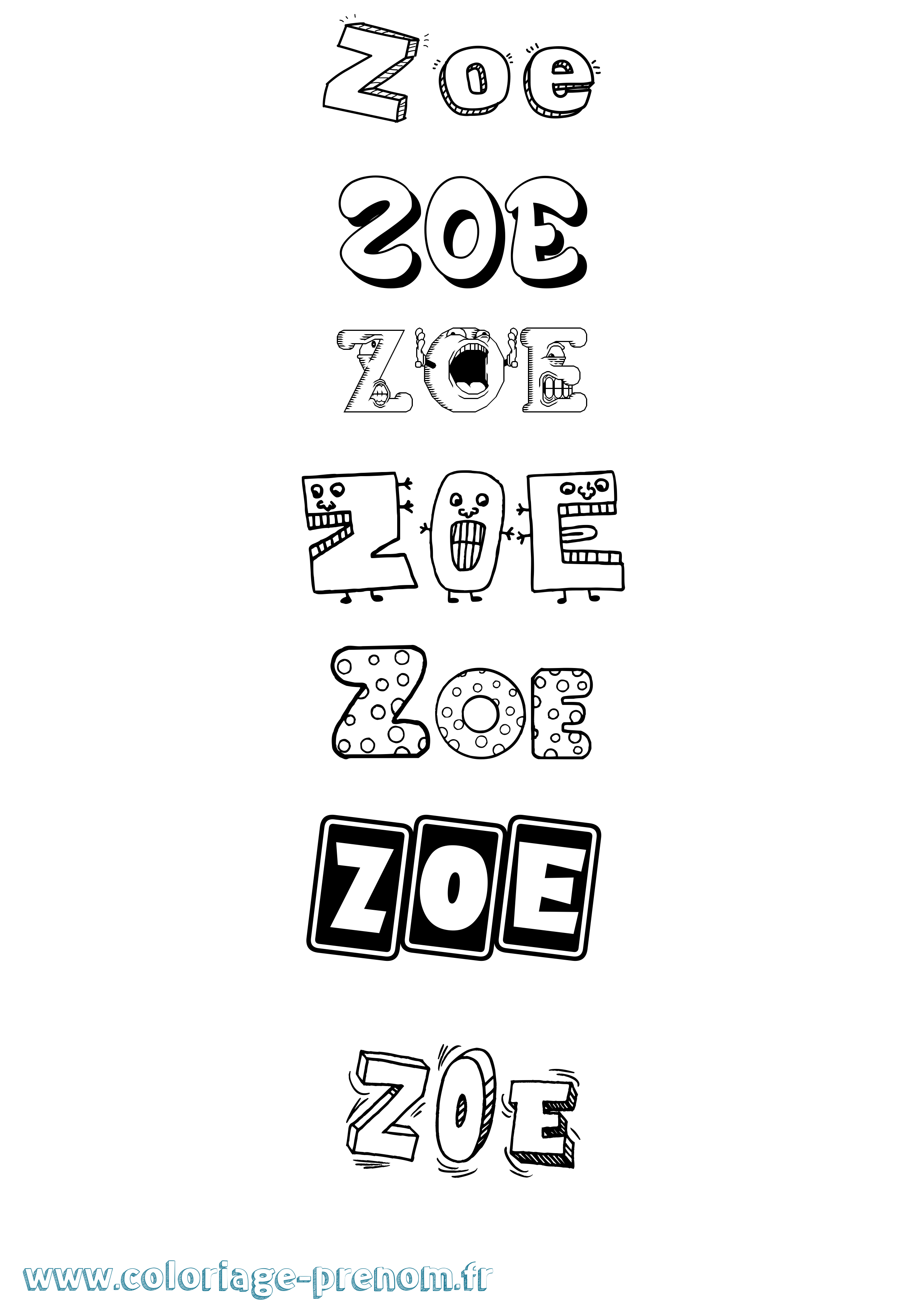 Coloriage prénom Zoe Fun