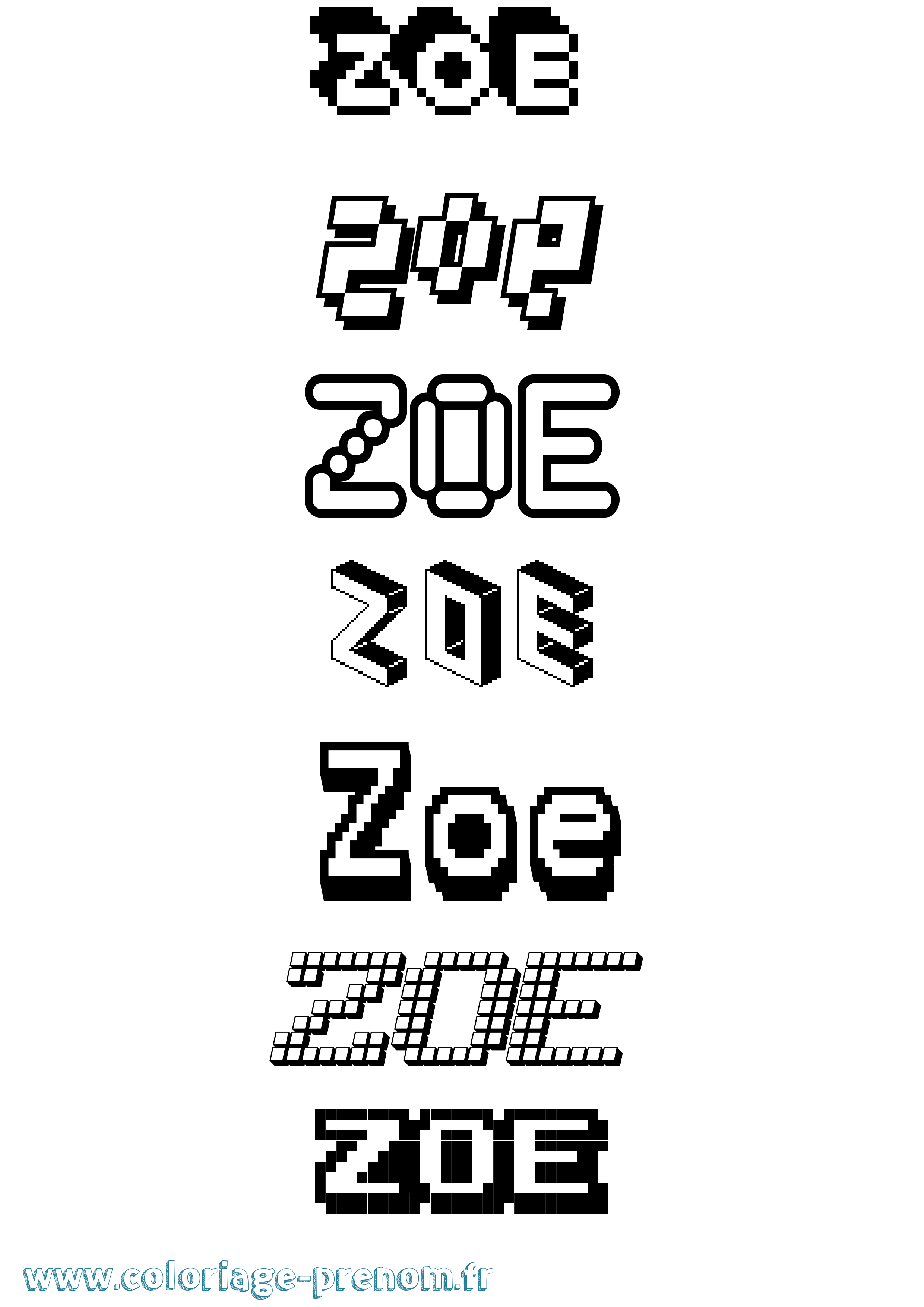 Coloriage prénom Zoe Pixel