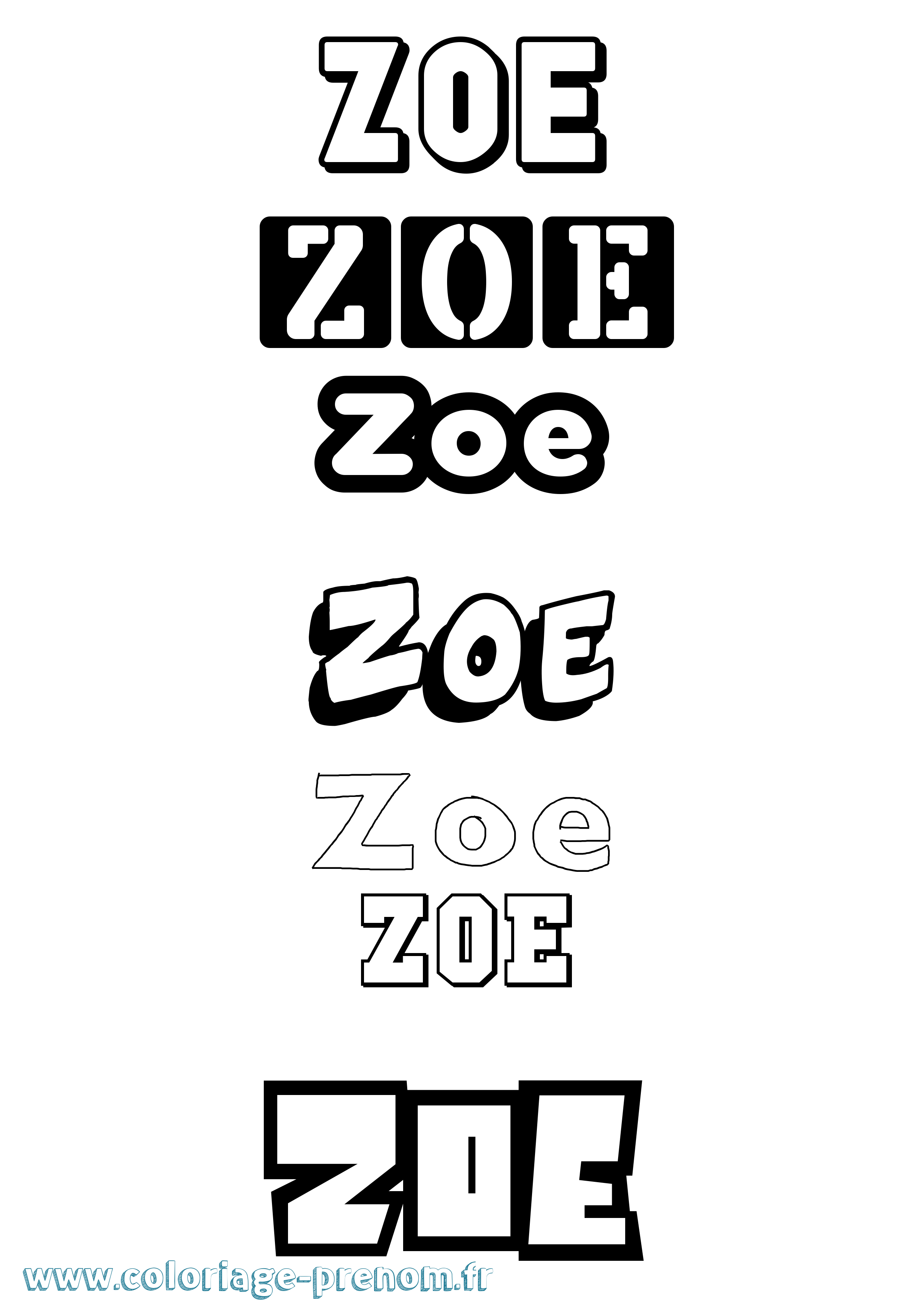Coloriage prénom Zoe Simple