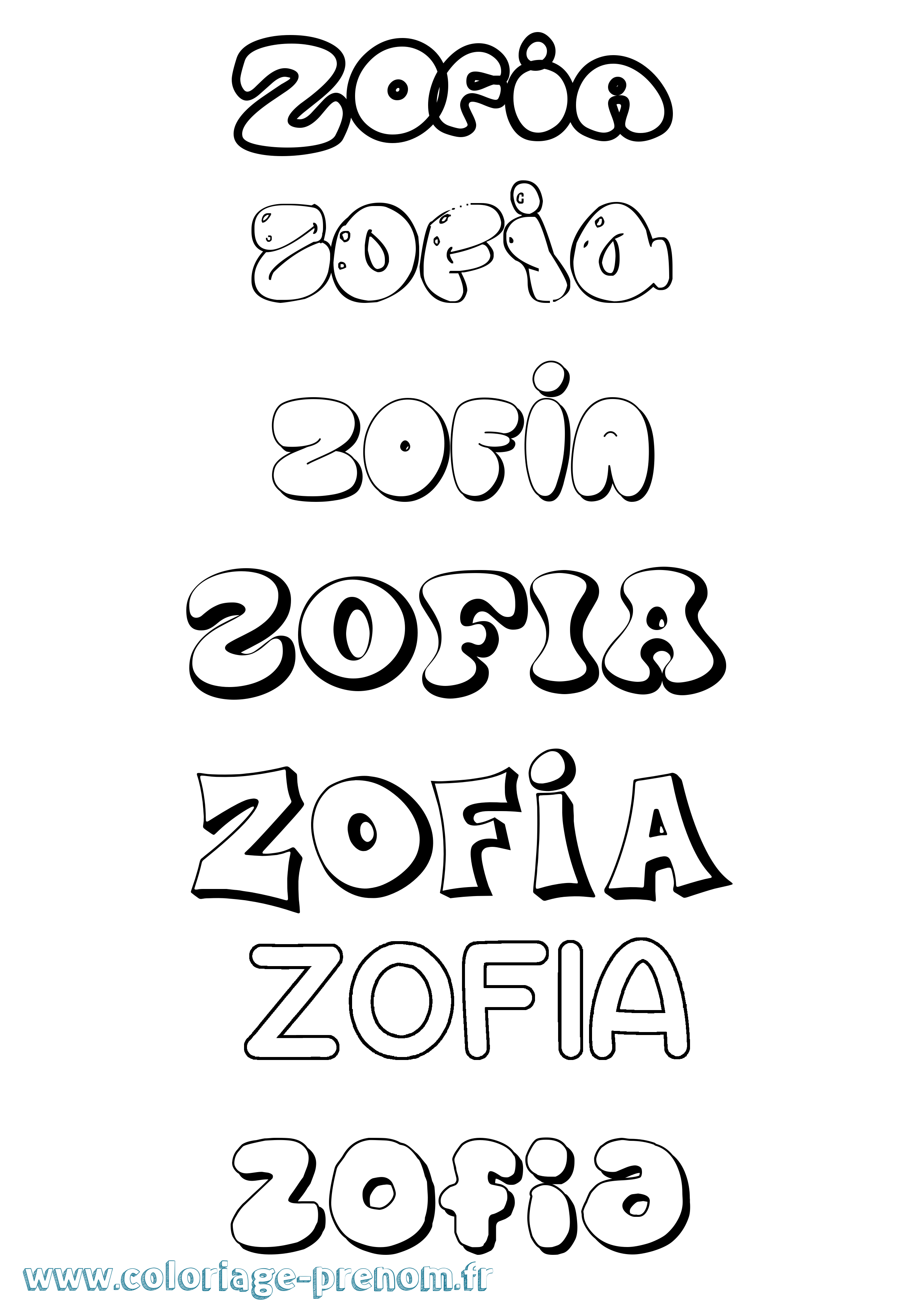Coloriage prénom Zofia Bubble