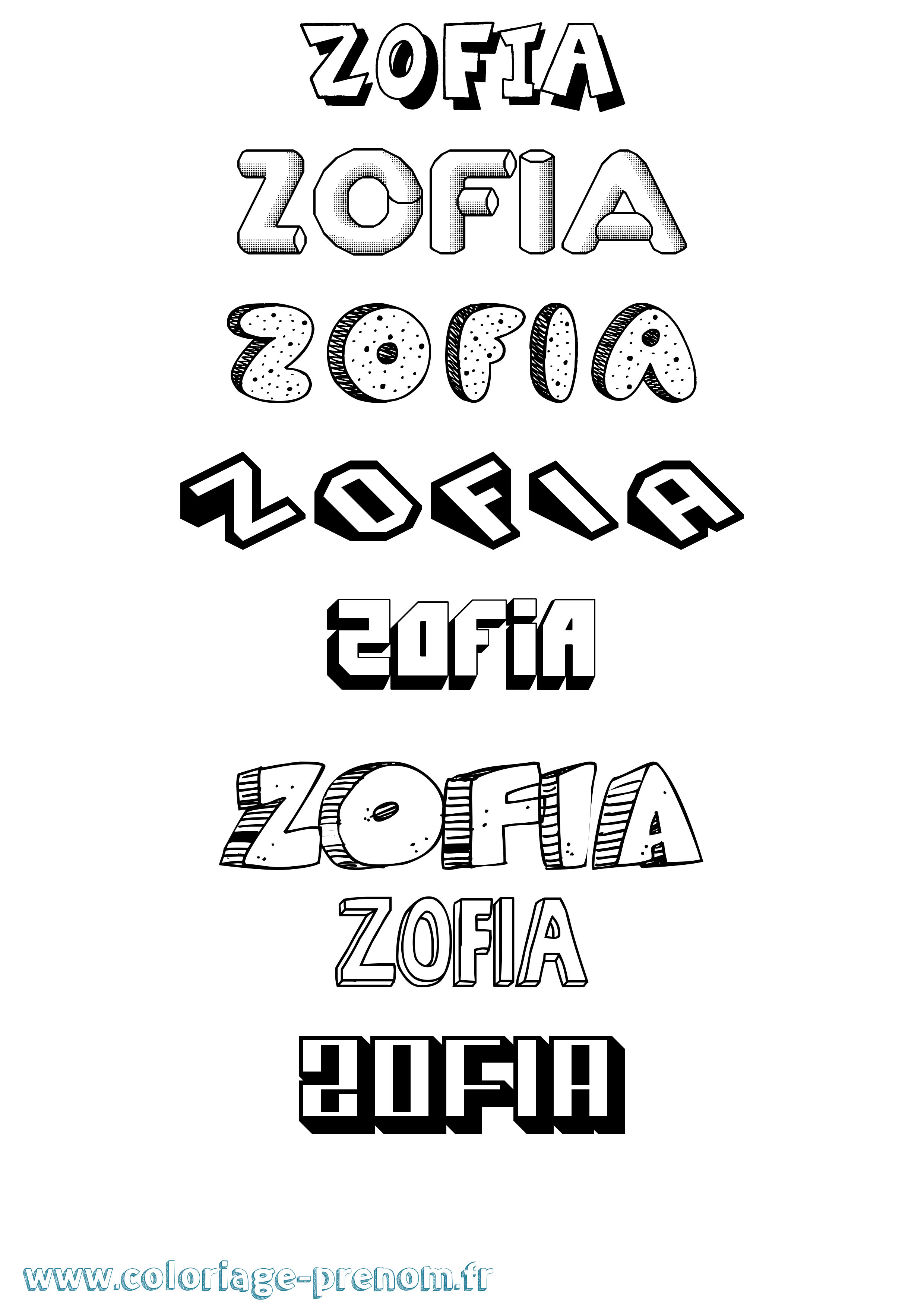 Coloriage prénom Zofia Effet 3D