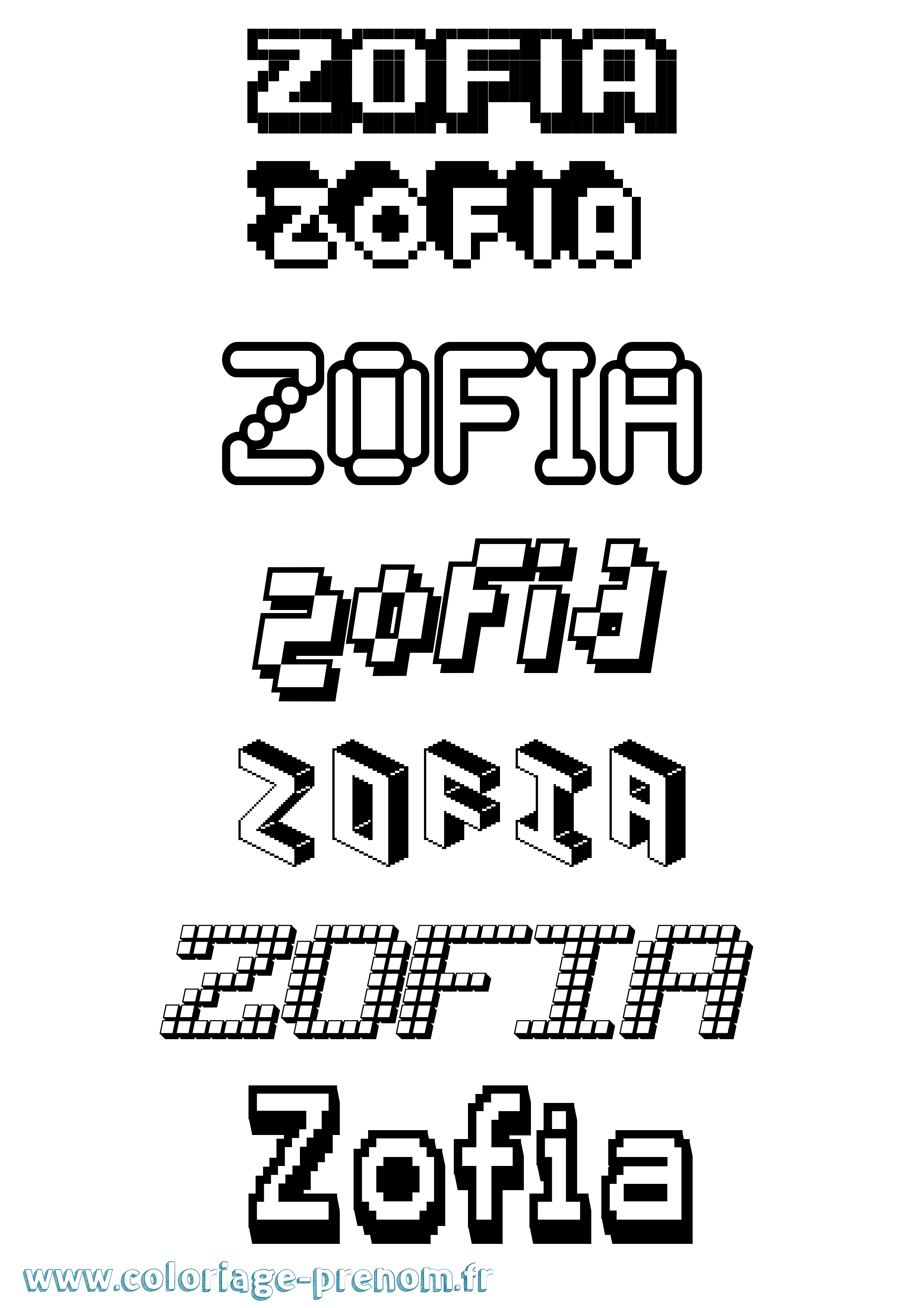 Coloriage prénom Zofia Pixel