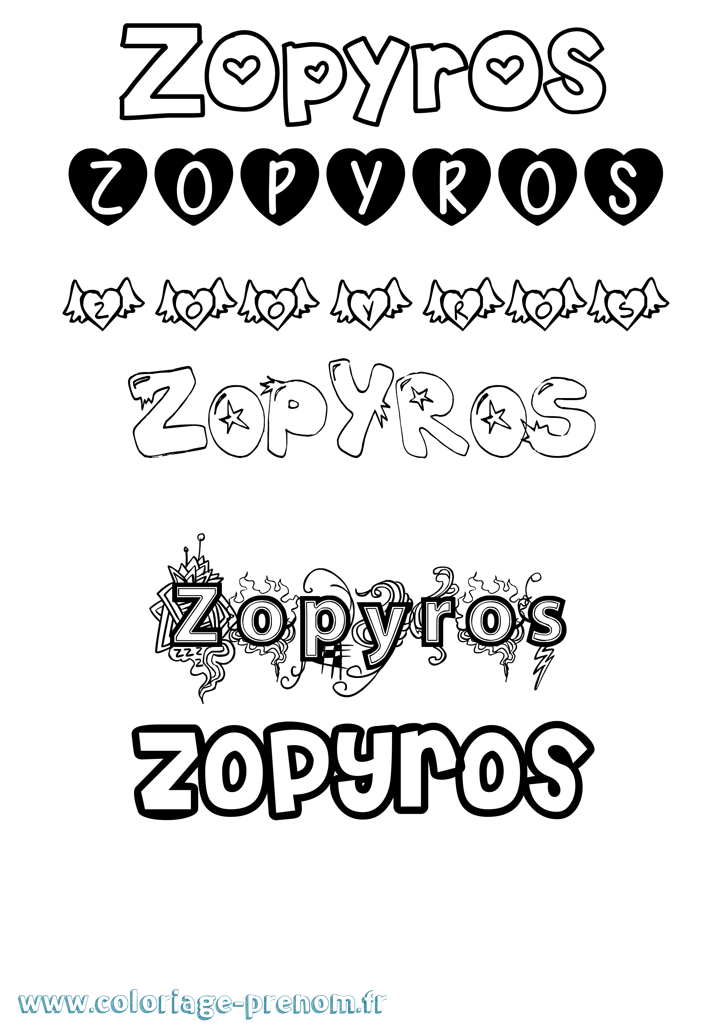 Coloriage Zopyros Girly Coloriage prénom Zopyros Girly